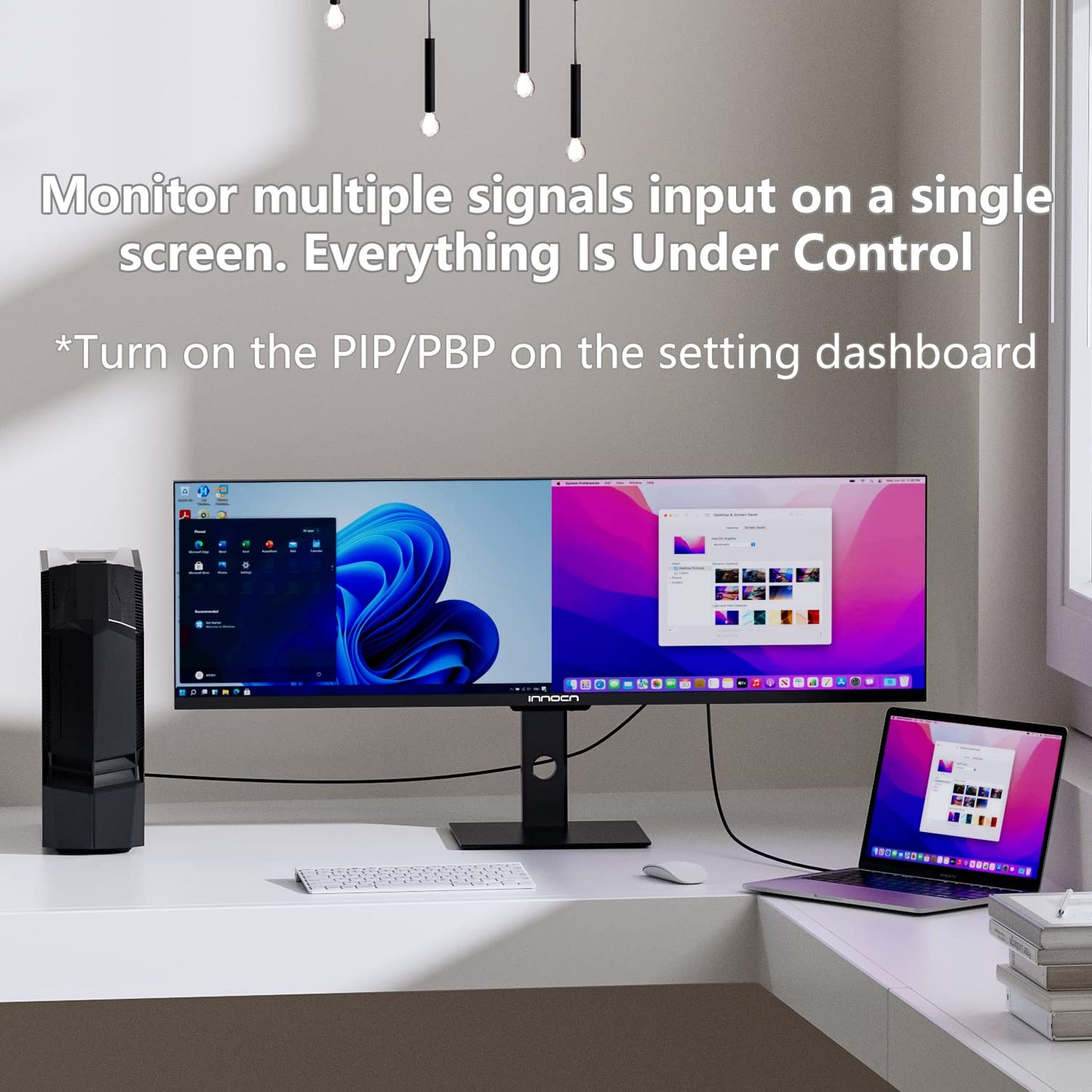 INNOCN Ultrawide Monitor 43.8" WFHD 3840 x 1080p 120Hz 32:9 IPS Computer Split Screen 96% DCI-P3 HDR400 FreeSync Premium USB Type-C HDMI Height Adjustable Mountable - 44C1G