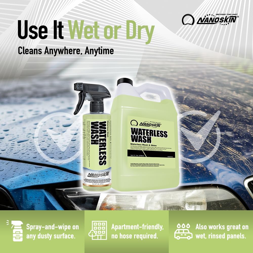 Nanoskin Waterless Wash & Shine 5 Gallon - Advanced Rinseless Cleaning Spray with Gloss Enhancer and Amplifier | For Paint, Glass, Chrome, Plastic, Metal, Countertops, Desks, Machinery, and More