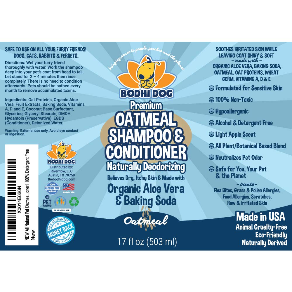 Bodhi Dog Oatmeal Shampoo & Conditioner - Hypoallergenic Formula - Naturally Deodorize Dogs, Cats & Pets - Made w/Organic Ingredients - Moisturizes Dry & Itchy Skin - Made in USA (Oatmeal, 17 Fl Oz)