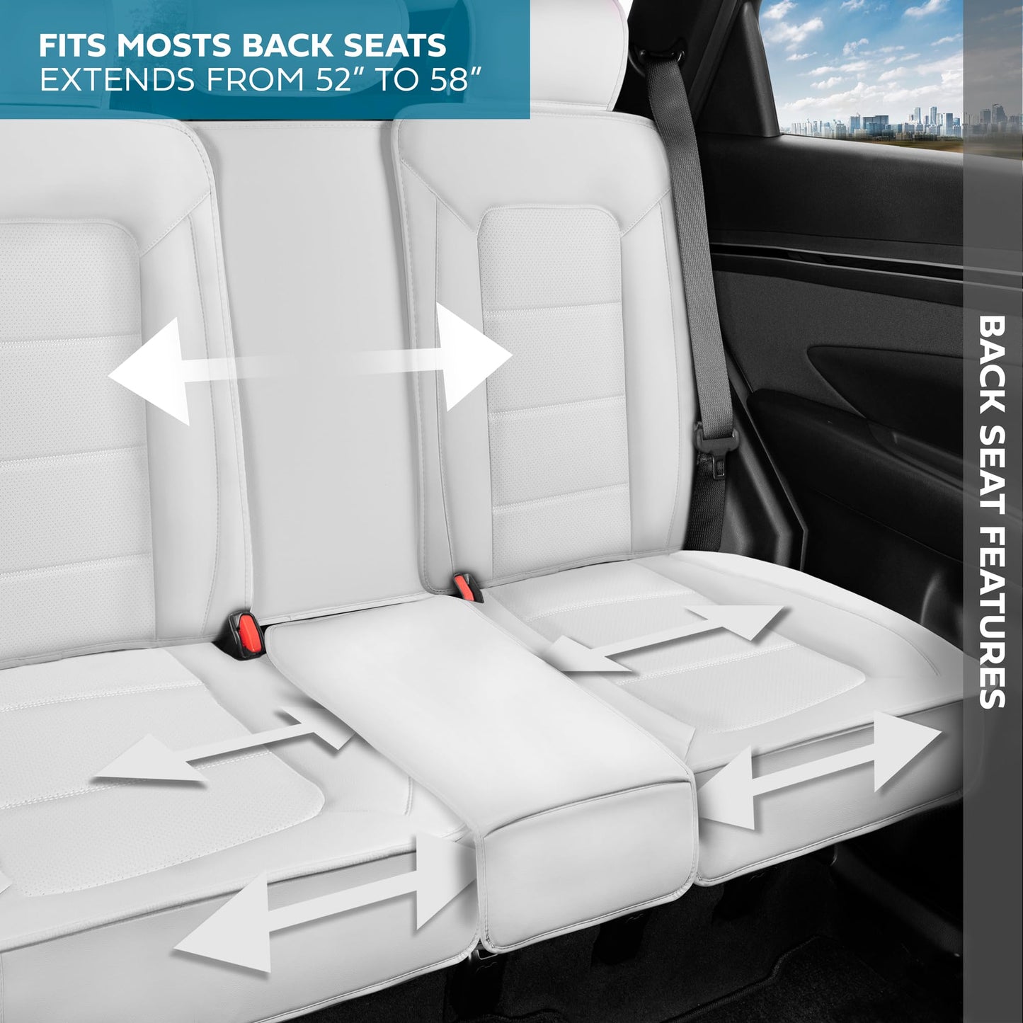 MotorBox Classic Edition Seat Covers, Full Set Faux Leather Seat Covers for Cars Trucks Vans SUV, Semi Custom Fit Car Seat Covers Front & Back Seats Covers, Automotive Interior Cover - White