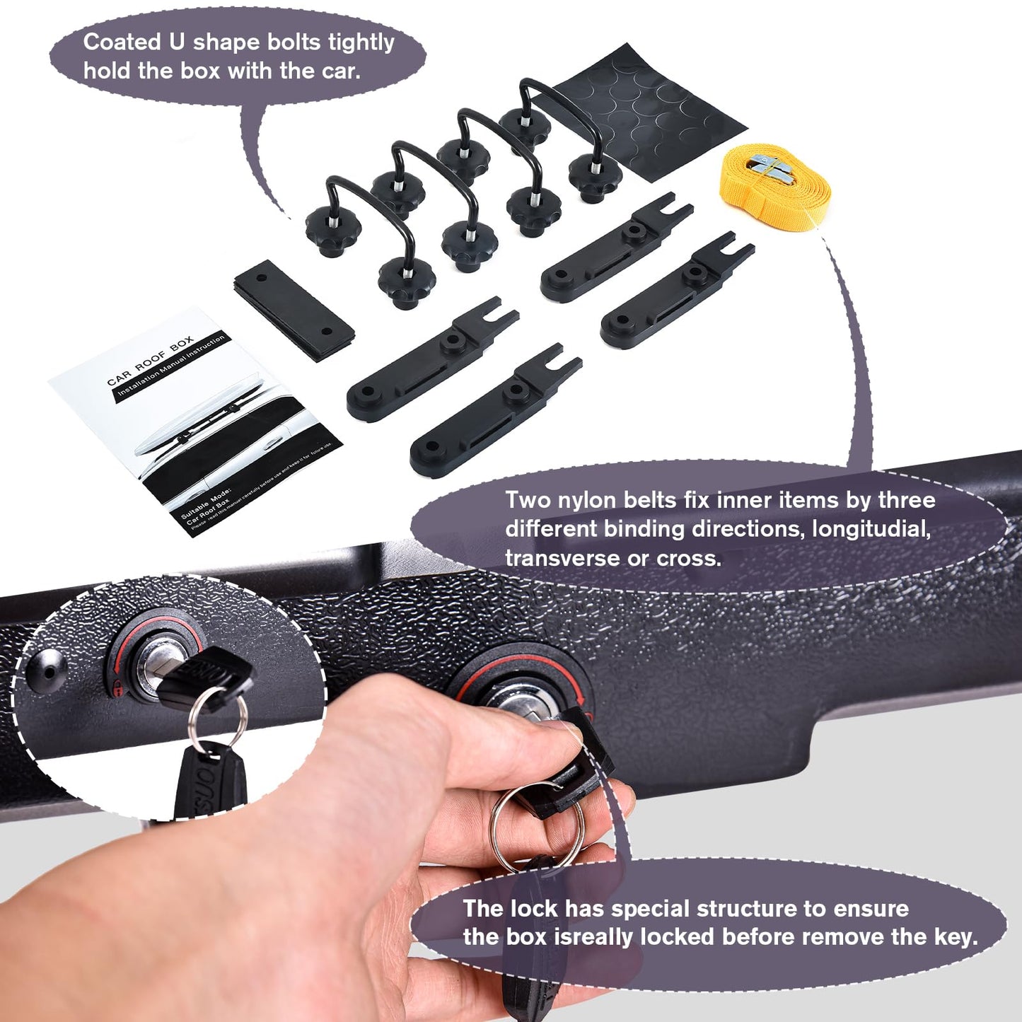 Potowo Rooftop Cargo Carrier Box, Large Hard Shell Roof Rack Cargo Carrier with Security Keys, Waterproof Rooftop Cargo Box, 62 (L) x 31 (W) x 15(H) Inches, 14 Cubic Feet (Red)