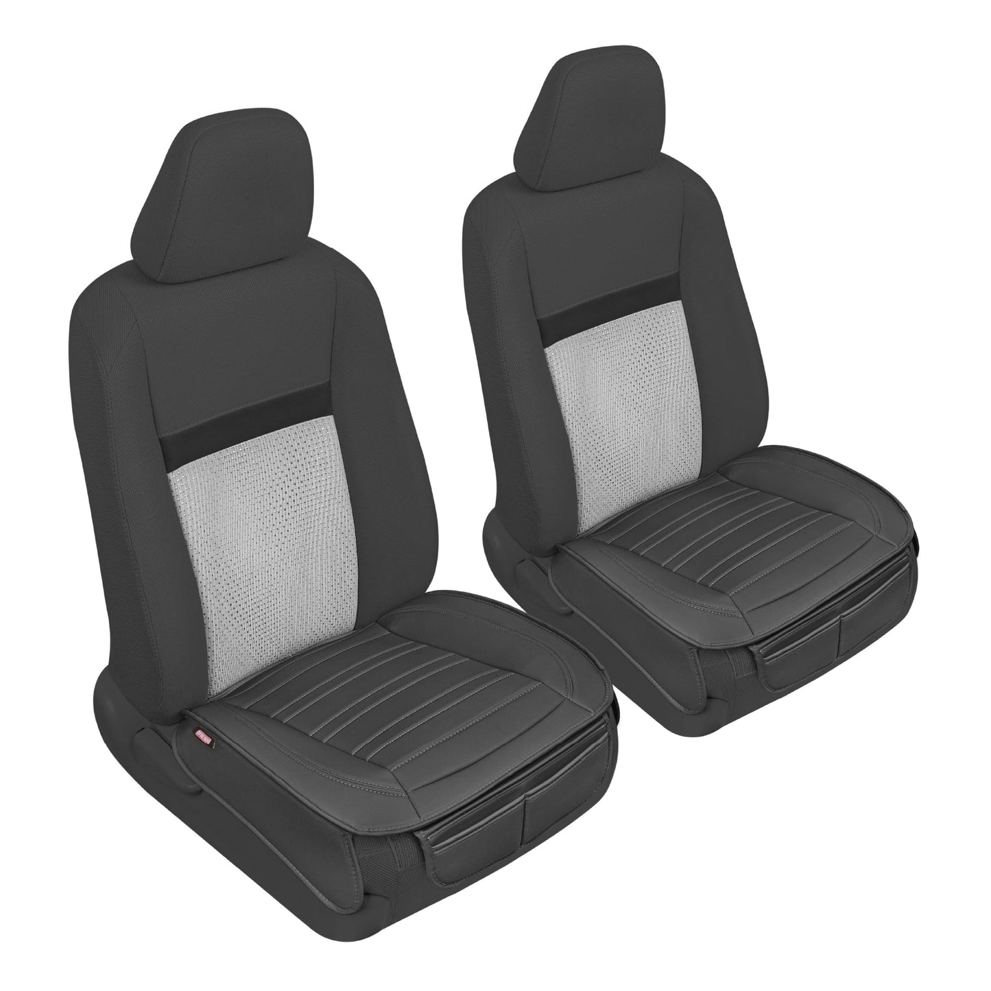 Motor Trend Seat Covers for Cars Trucks SUV, Faux Leather 2-Pack Black Padded with Storage Pockets, Premium Interior Car Seat Cover