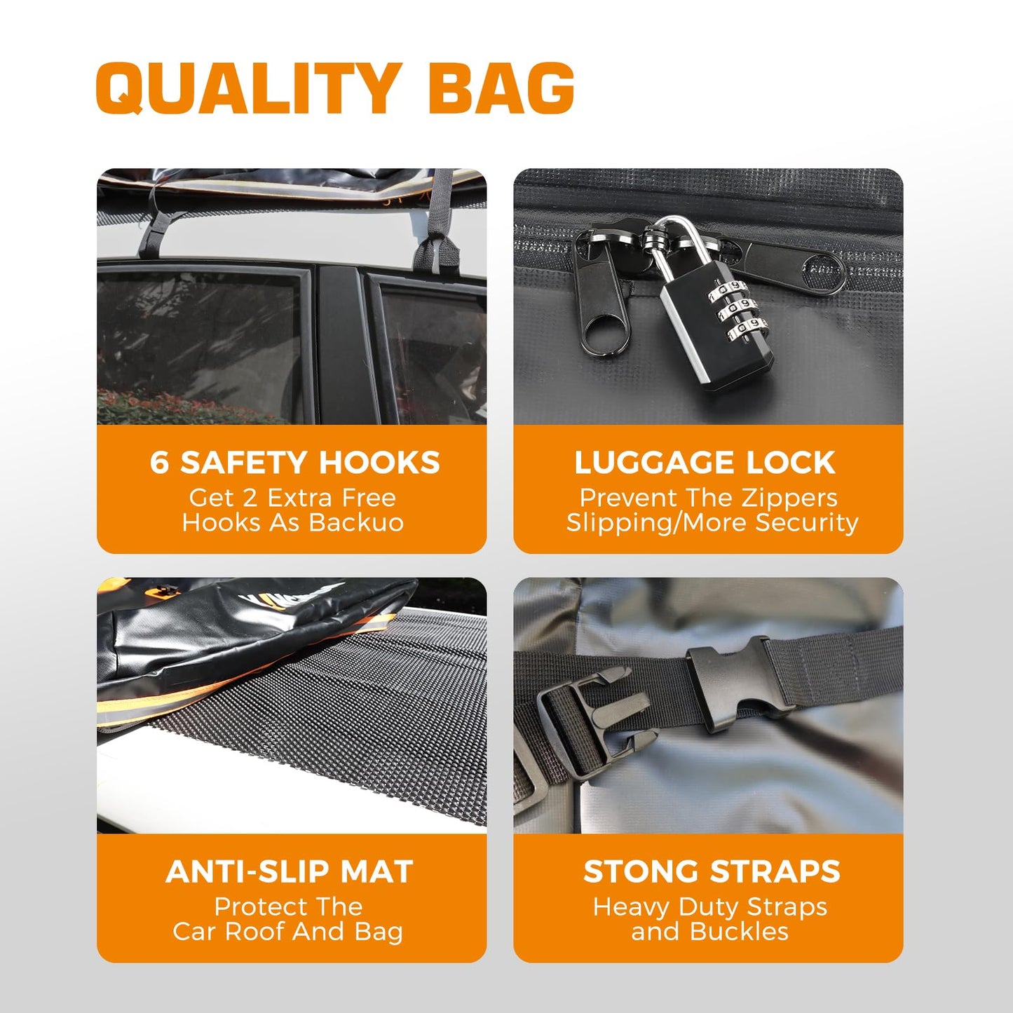 Kingfun Car Rooftop Cargo Carrier – Waterproof 20 Cubic Feet Car Roof Bag Fit All Vehicles with/Without Roof Racks, Includes Anti-Slip Mat, 8 Reinforced Straps & 6 Door Hooks, Luggage Locks