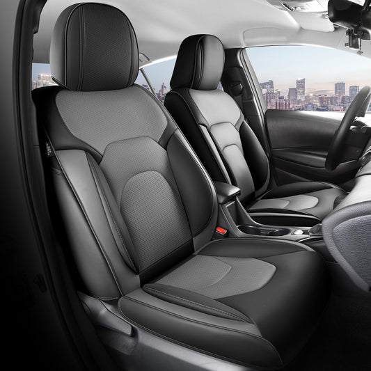 FREESOO Car Seat Covers Full Set,Waterproof Automotive Seat Covers, Leather Cars Interior Covers, Seats Protection Universal fit Babies & Adult (Black Grey)