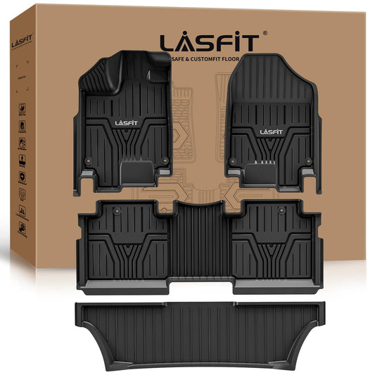 LASFIT Floor Mats for Honda Odyssey 2026 2025 2024 2023 2022 2021 2020 2019 2018 Mini Passenger Van, All Weather TPE Car Liners,1st & 2nd & 3rd Row Only (Excludes Trunk Mat), Black