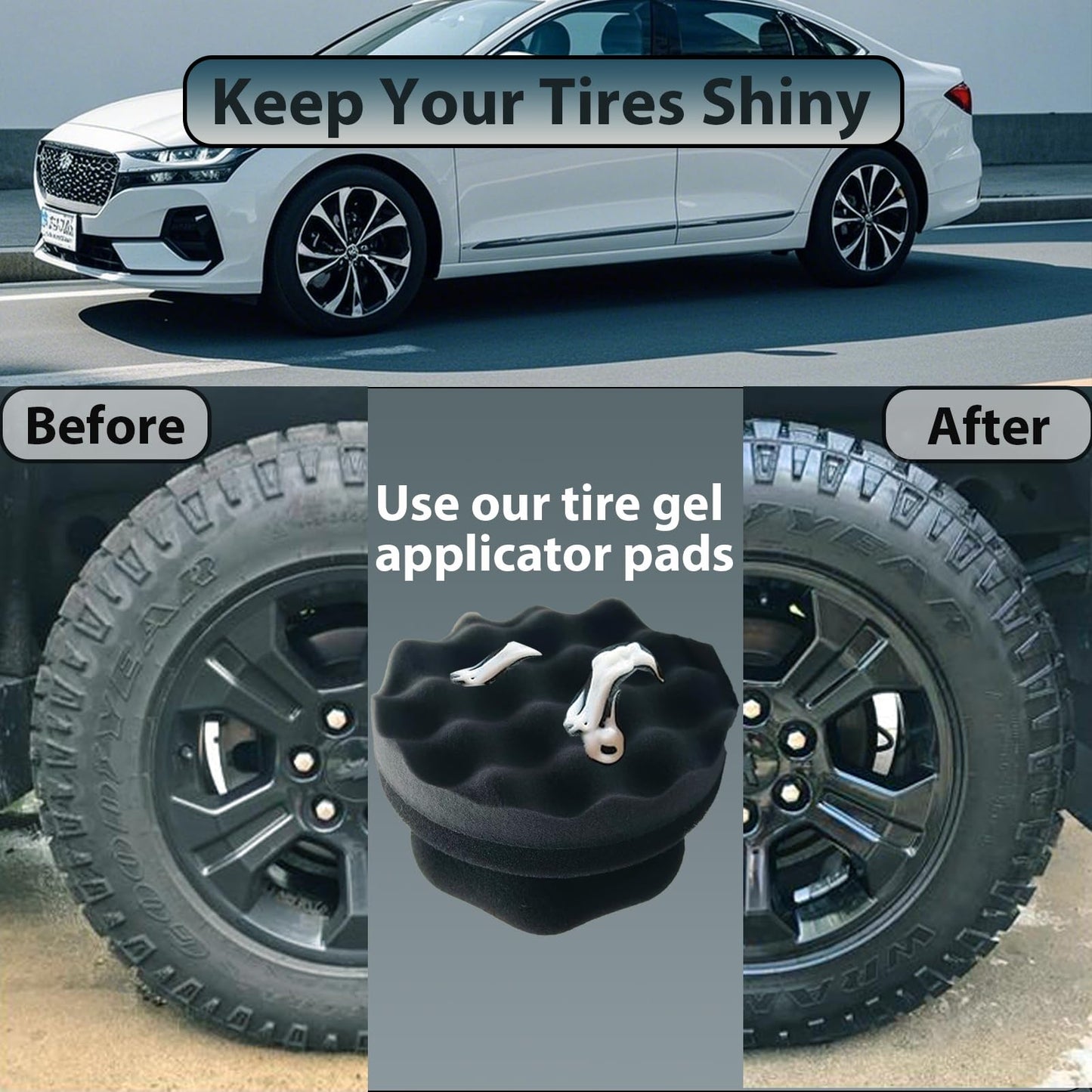 2 Pcs Large Tire Shine Applicator, Reusable Tire Dressing Applicator Wave Contoured, Tire Sponge Pads for Car Detailing Cleaning, 4.33 inch