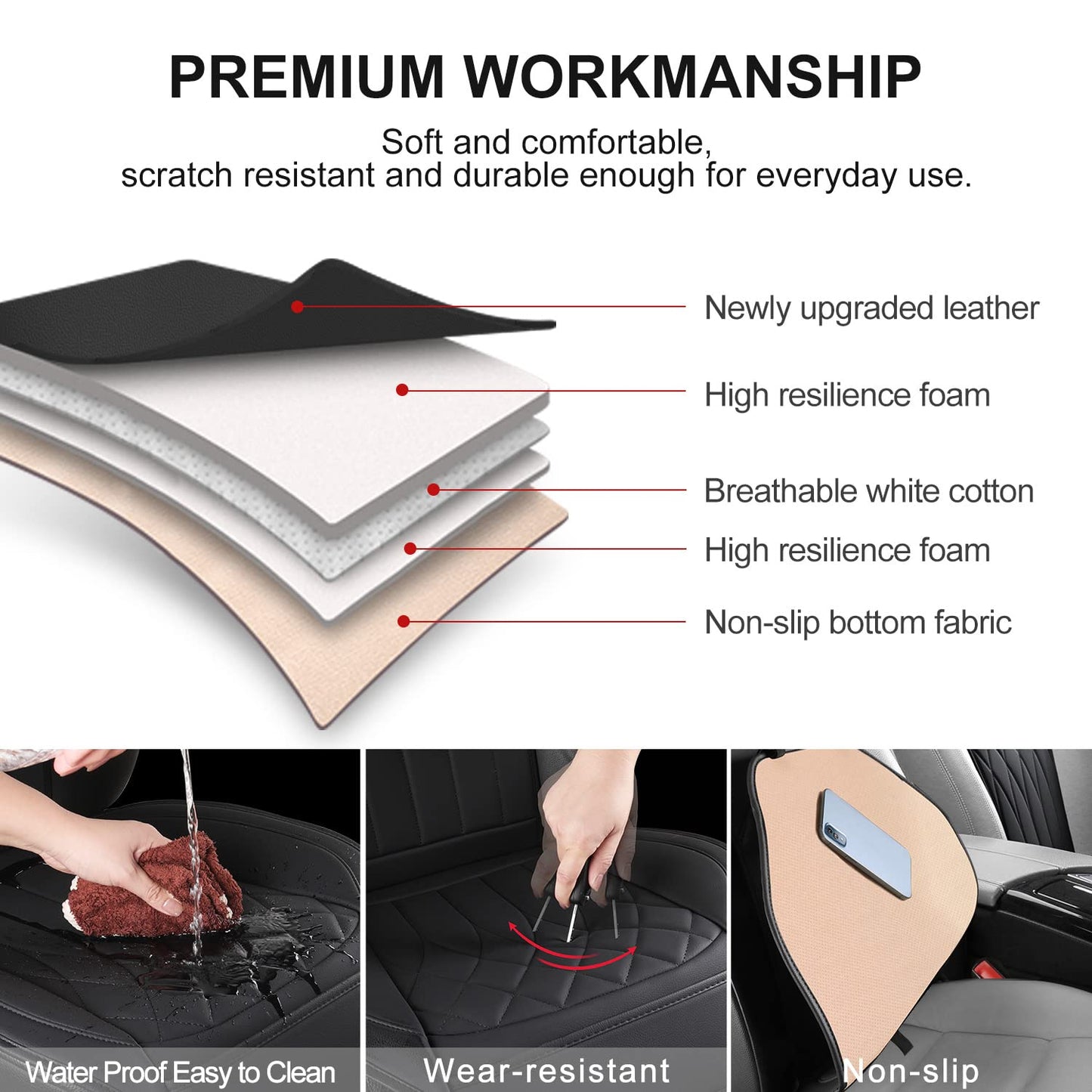 BEITK 2 Pack Leather Front Car Seat Covers, Universal Sideless Car Seat Protectors with Storage Pocket and Seat Belt Pads, Waterproof Automotive Seat Cover for Cars Trucks SUV(Black)