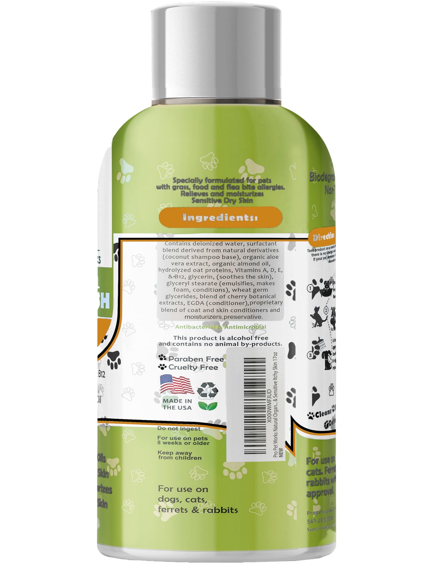 Oatmeal Dog Shampoo & Conditioner 17oz [USA] 5 in 1 Plant-Based Organic Sulfate-Free Soap-Free-Tearless Moisturizer for Dandruff Allergies & Itchy Dry Sensitive Skin-Puppy Grooming [Pro Pet Works]