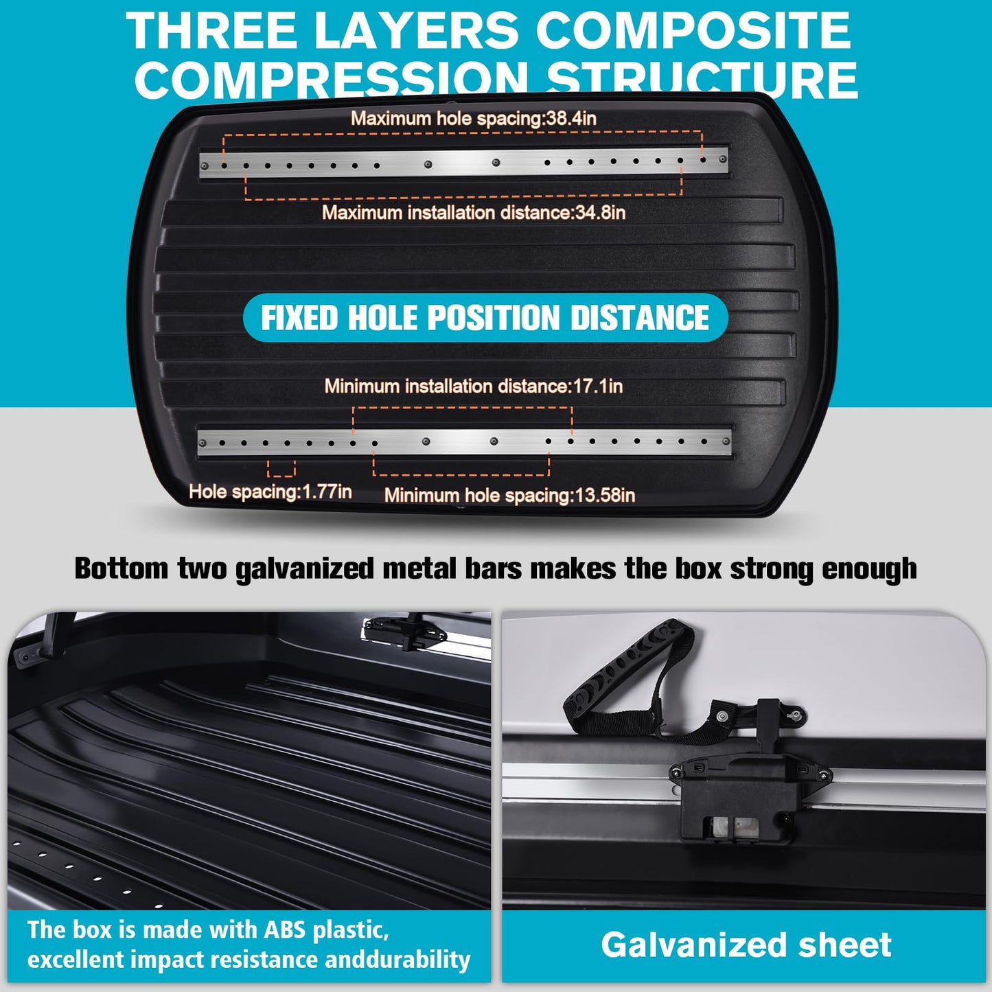 Hard Shell Rooftop Cargo Carrier, Waterproof Rooftop Cargo Box with Security Keys, Car Top Carrier Roof Cargo Box for Luggage Storage, 58.3 (L) x35.4 (W) x 13(H) Inches, (15 Cubic Feet, White)