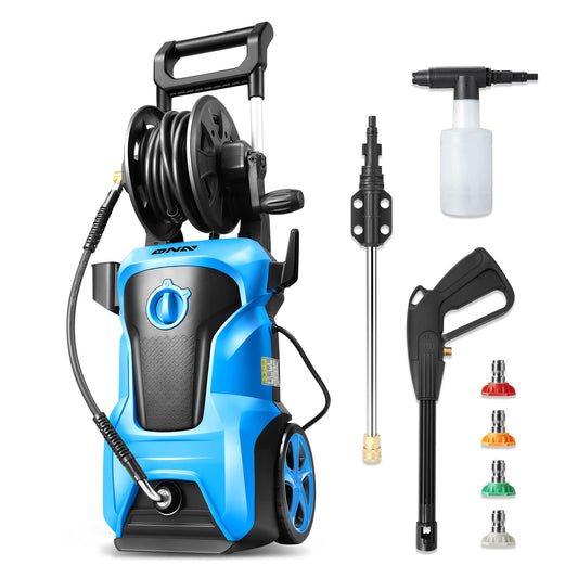 DNA MOTORING TOOLS-00231 Up to 2176 PSI Pressure 2.4 GPM Max Flow Electric Pressure Washer for Yard and Car Cleaning with Spray Nozzle Foam Bottle + 4 Turbo Nozzles IPX5 Driveway Patio Deck (Blue)