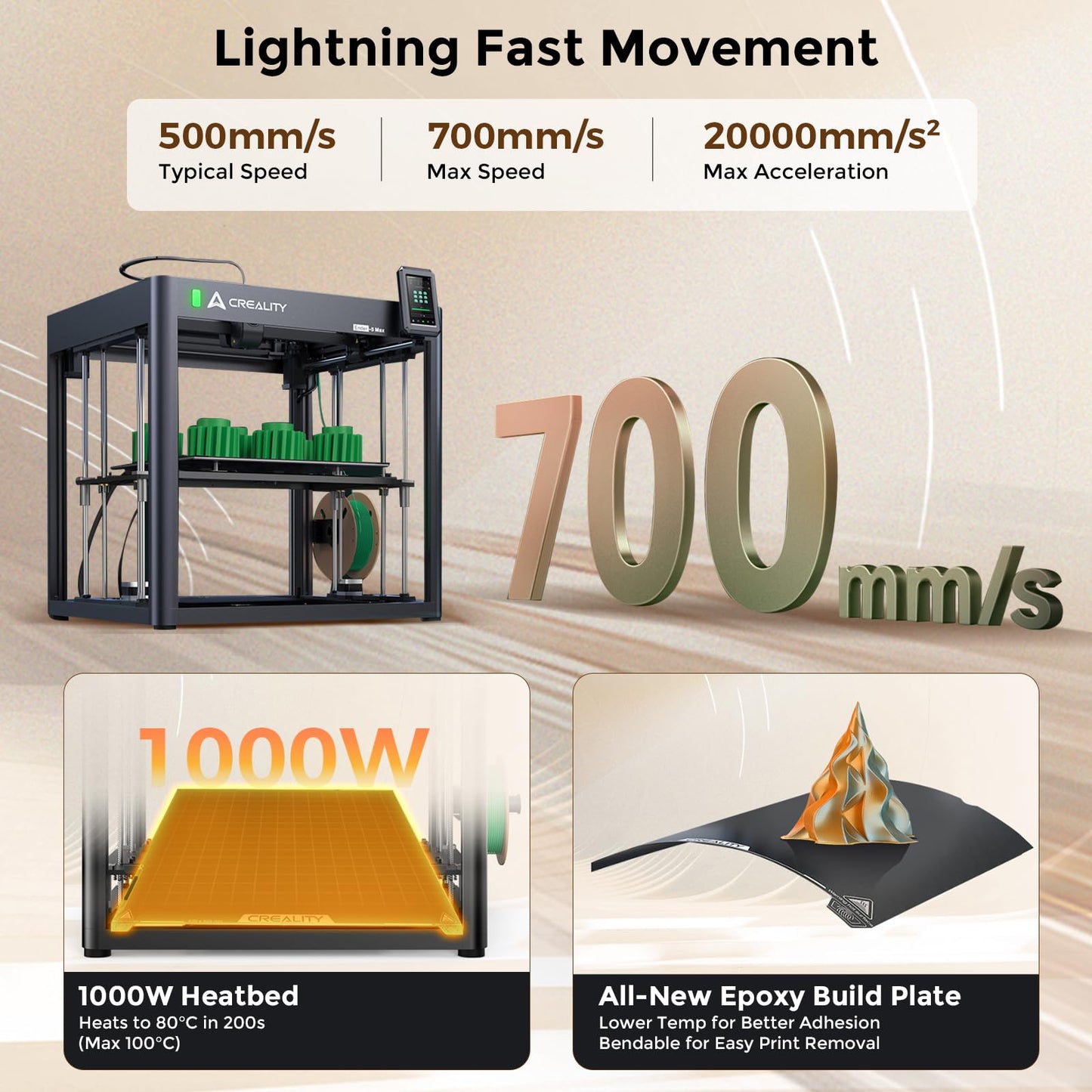 Creality Ender-5 Max 3D Printer, 400x400x400mm Large Build Volume, 700mm/s High-Speed Printing, 36-Point Auto Leveling, LAN Multi-Device Control, Professional FDM 3D Printing