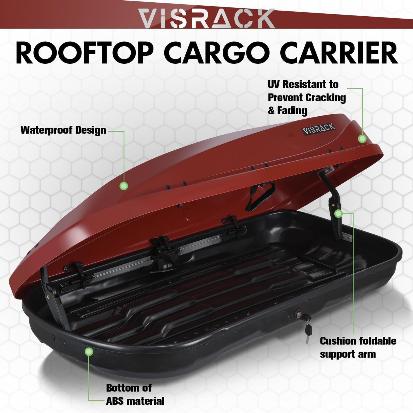 Heavy-Duty Rooftop Cargo Box, Weather-Resistant Hard-Shell Roof Storage Box with Security Locks, 130 LBS Capacity, 14 Cubic Ft, 56" L x 30" W x 13.7" H, Red