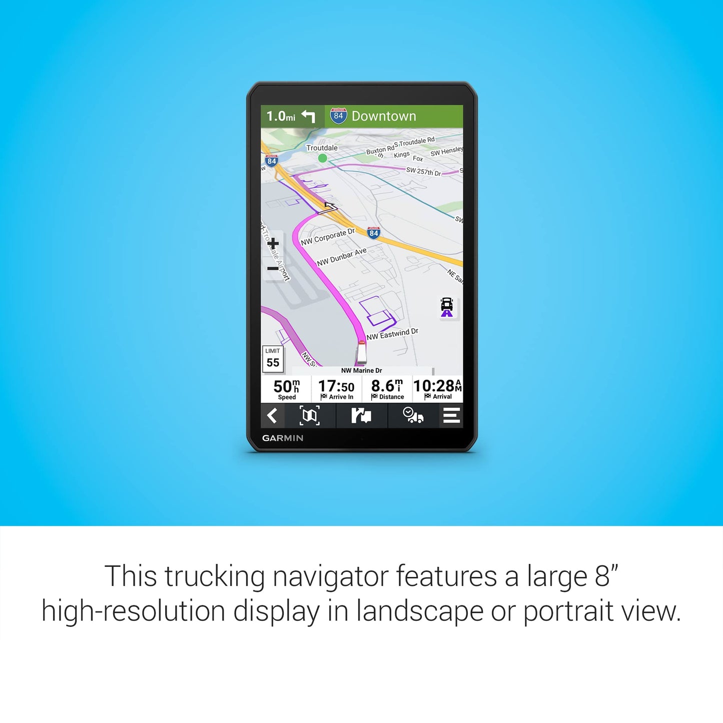 Garmin Dezl OTR810, Large 8" GPS Navigator, Custom Truck Routing, High-Res Birdseye Satellite Imagery, Truck & Trailer Services Directory, Black (Renewed)