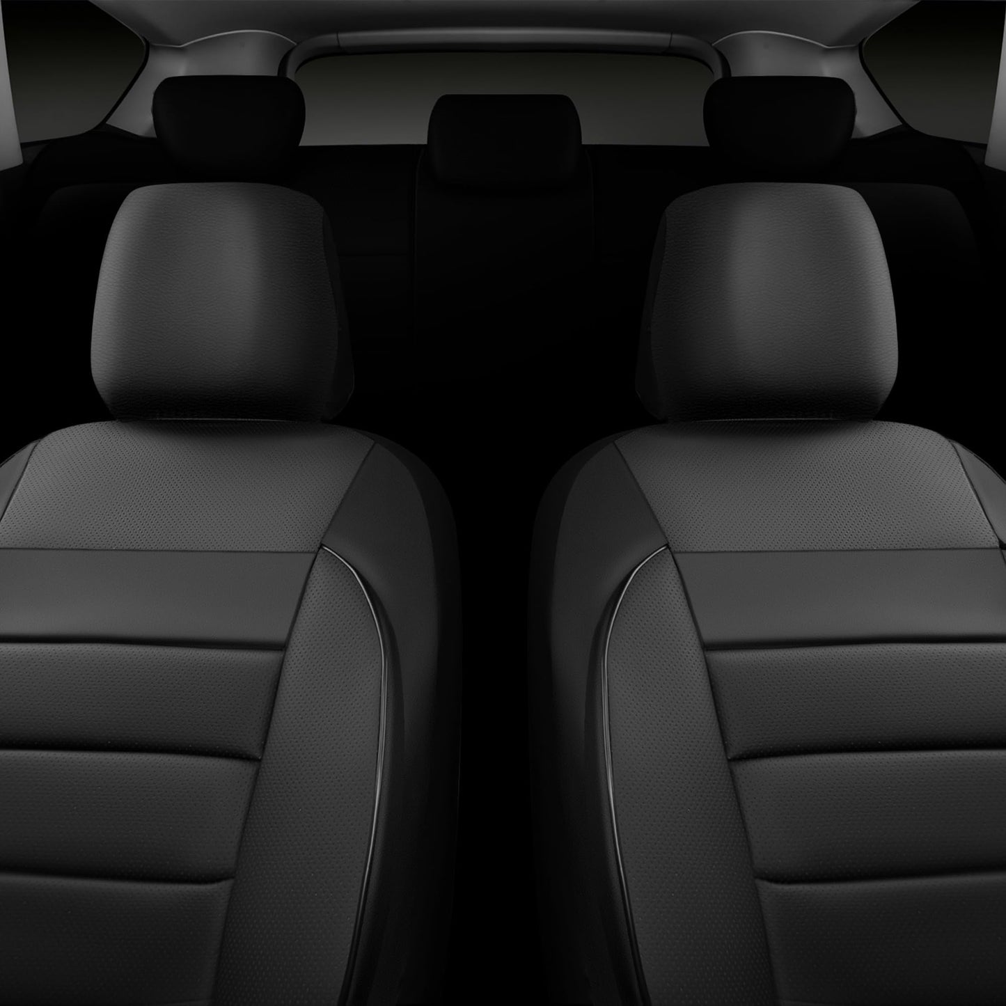 CAR PASS Faux Leather Car Seat Covers Front Seats Only, 3D Foam Support Car Seat Covers, Universal fit for Trucks Vans SUVs Sedans Automotive Comfortable, Airbag Compatible 2 Pieces Front Solid Black