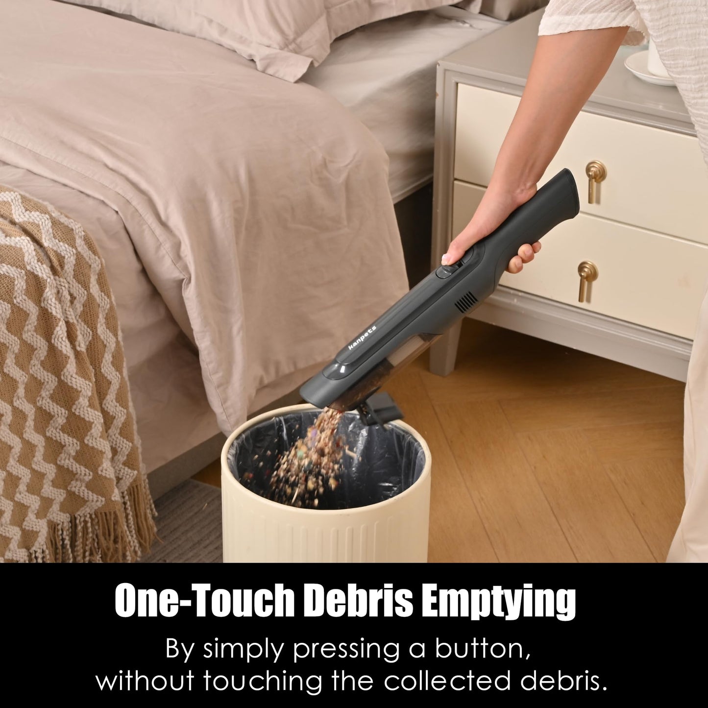 KANPETS Handheld Vacuum Cordless, Lightweight 1.4lb with Powerful Suction, Charging Dock, Single Touch Empty and Detachable Dust Cup, Portable Mini Car Vac for Home Pet Car, Steel Gray