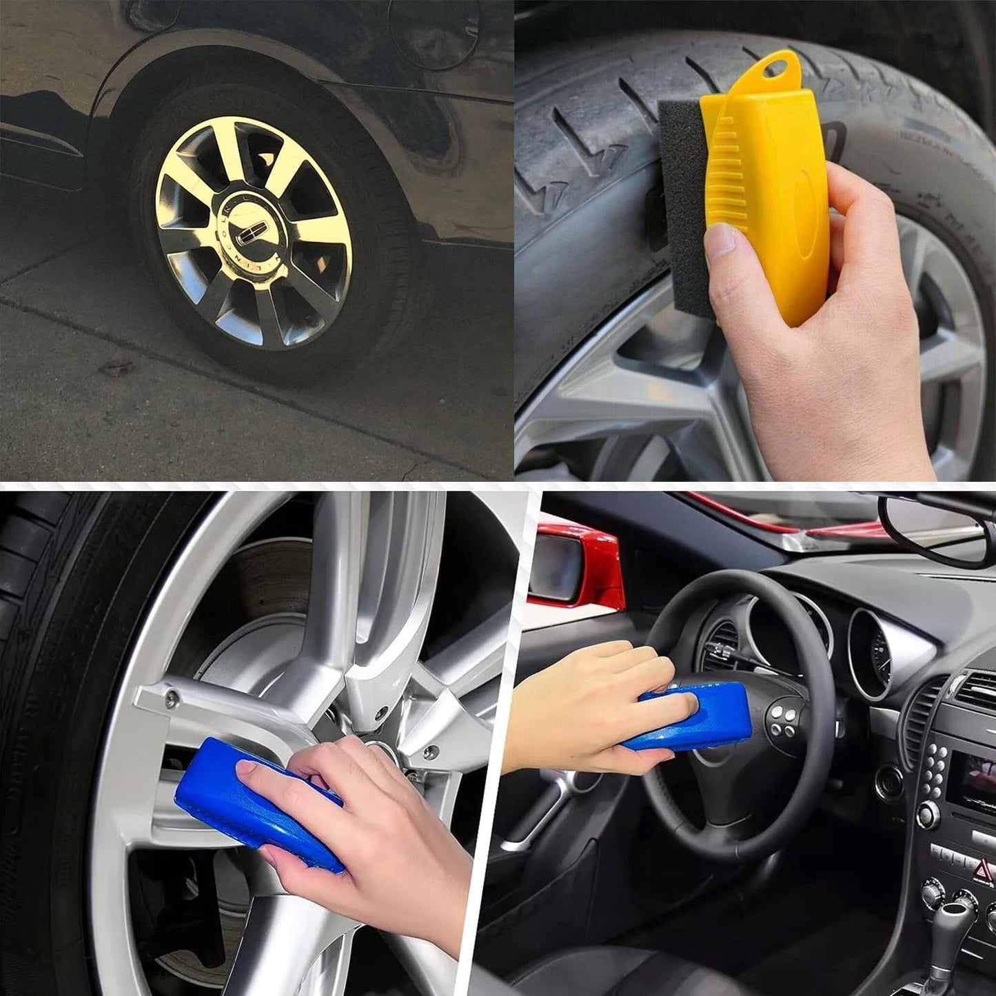 2PCS Tire Shine Applicator,Reusable Car Tire Shine Sponge Applicator with Lid,Foam Auto Tire Dressing Applicator for Waxing Polishing Cleaning,Tire Shine Applicator Brush,Wheel Brush for Car Detailing