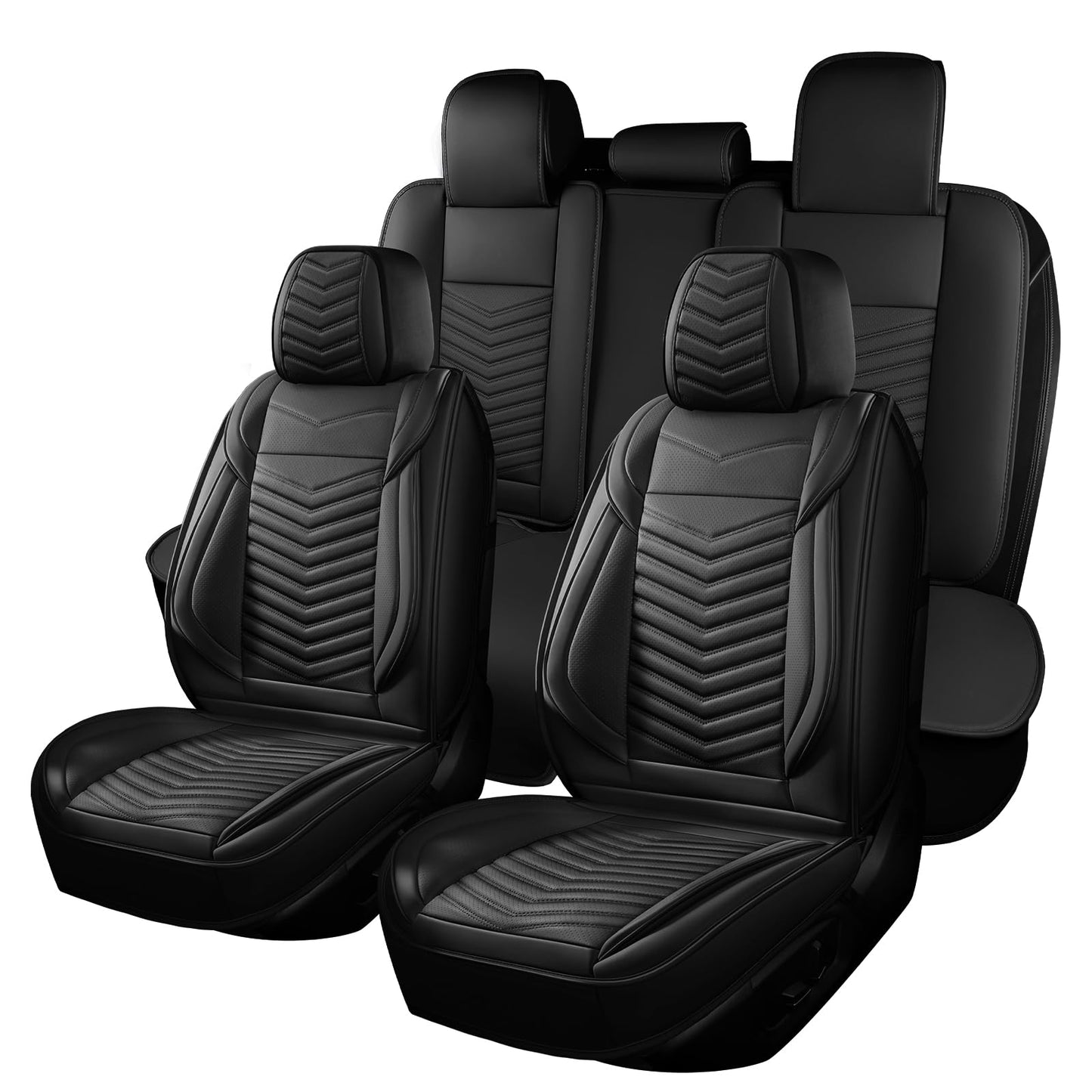 HChengkikz Car Seat Covers,Breathable and Waterproof Faux Leather Automotive Seat Covers for Cars,Anti-Slip Driver Seat Cover Universal Fit SUV Truck Pick-up Sedan(Style1,5 PCS Full Set,Black)
