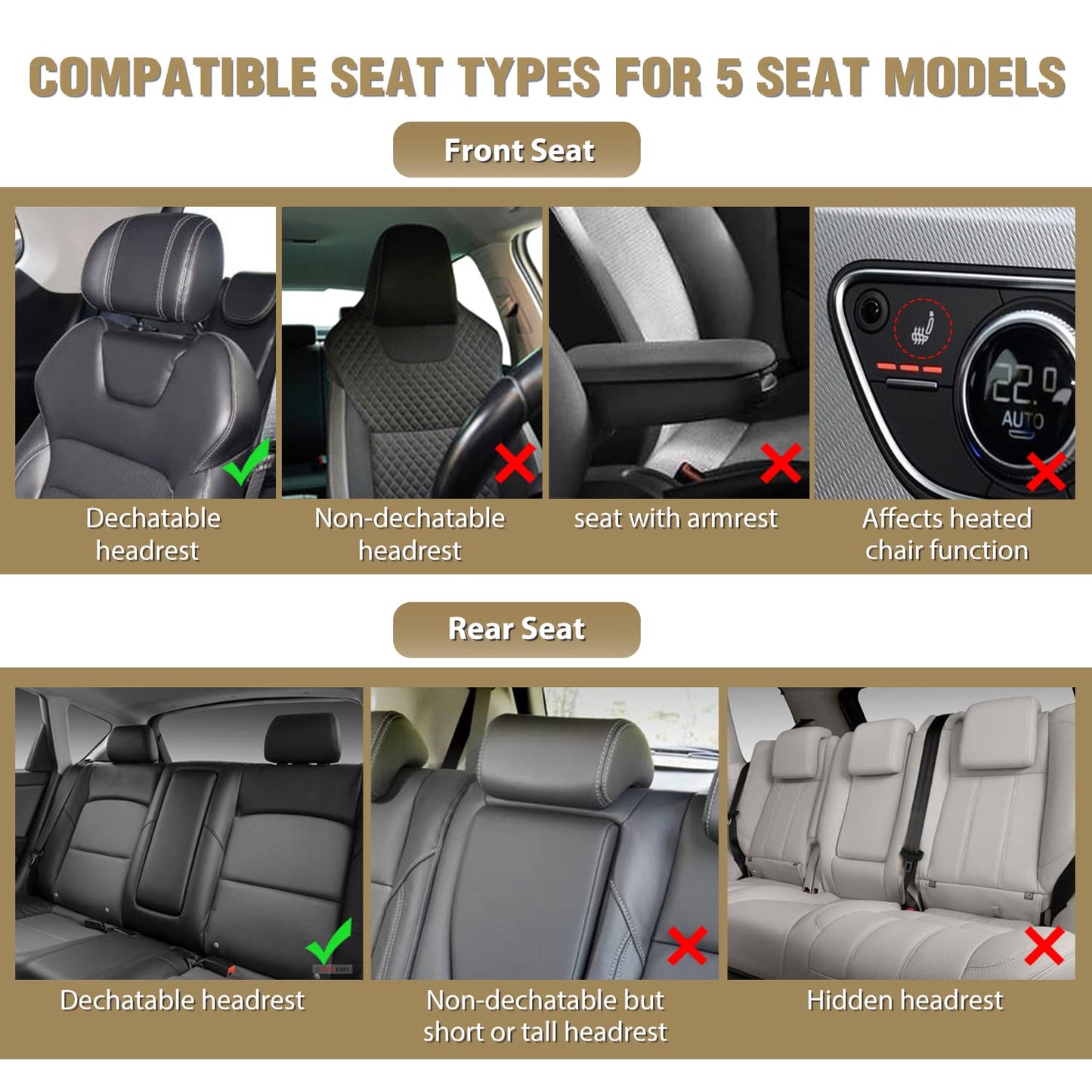 Nilight 5 Car Seat Covers Waterproof Faux Leather Cushions Anti-Slip Universal Fit for 5 Passenger Cars Kia Civic Corolla Hyundai Honda Camry CR-V RAV4 Fusion SUV Truck (Full Set, Black-Blue)