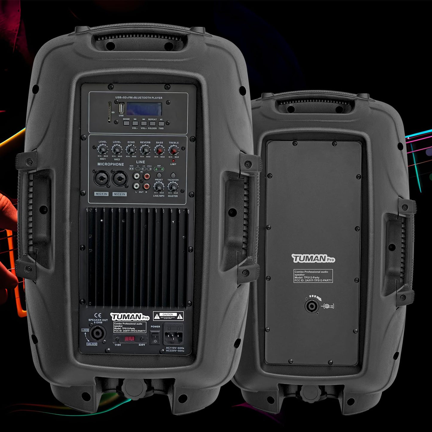 12inch PA Speaker System, 1000W High Powered Bluetooth Compatible Active + Passive Pair Outdoor Sound Speakers, Outdoor Karaoke Machine，FM Radio, Remote Control, 2 Speaker Stand, Supports SD Card/USB