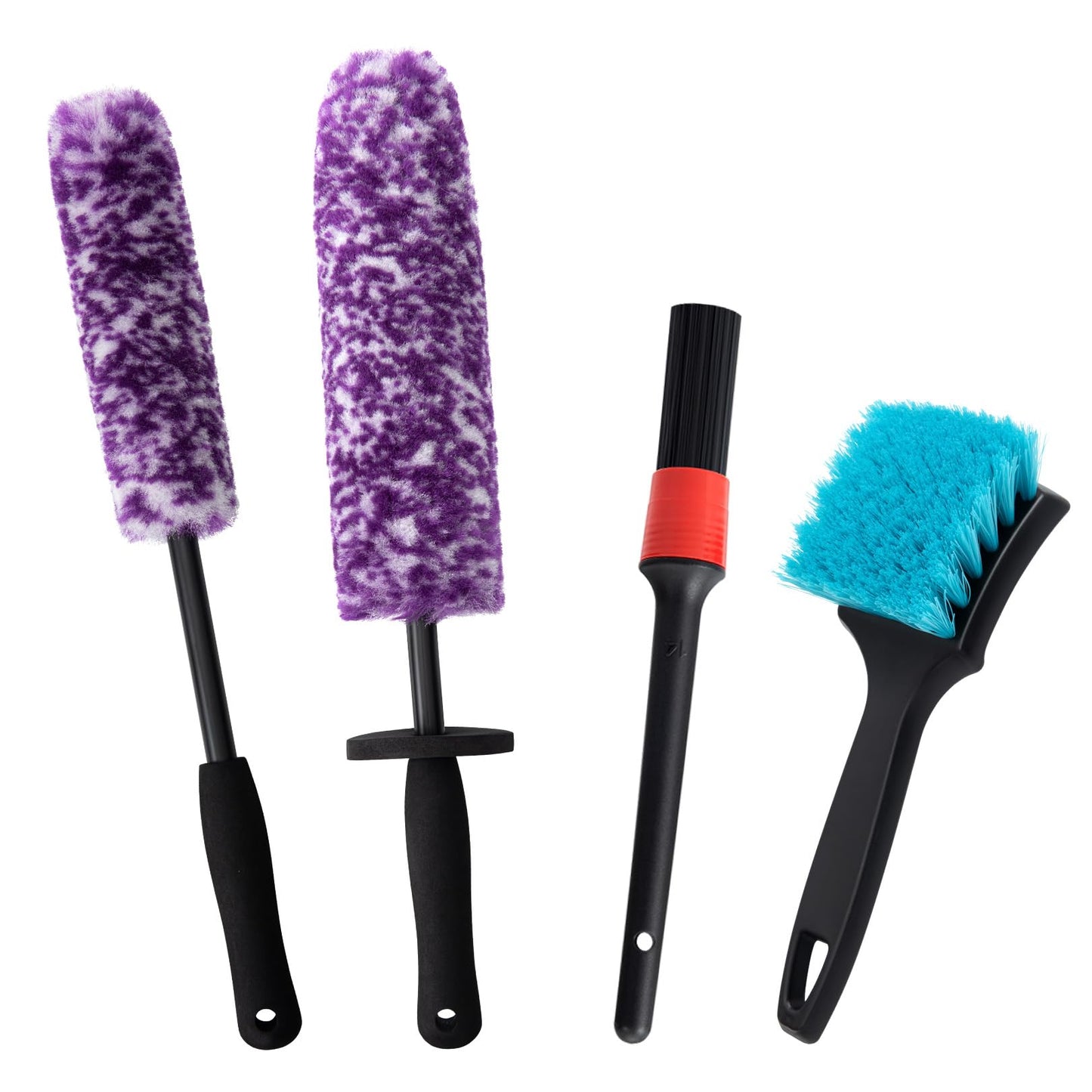 KLeXiC 4 Pack Wheel Tire Cleaning Brush Kit Cars Motorcycles RVs Trucks Rim Hub Ultra Soft Microfiber No Spatter 360 Bendable Synthetic Woolies Wash Vehicles Bristle Set