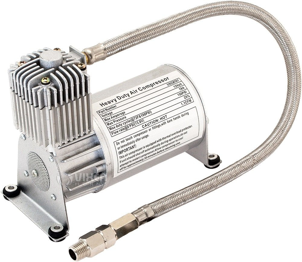 Vixen Horns Heavy Duty Onboard Air Compressor 150 PSI. Universal Replacement for Truck/Car Train Horn/Suspension/Ride/Bag kit/System. Fits All 12v Vehicles like Semi/Pickup Trucks VXC8701