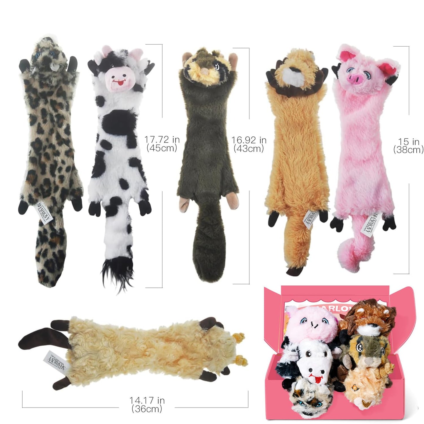 SHARLOVY Dog Squeaky Toy No Stuffing 6 Pack, Dog Toys Crinkle for Small Puppy, Durable Chew Plush Cute Animals Natural for Teething Pet