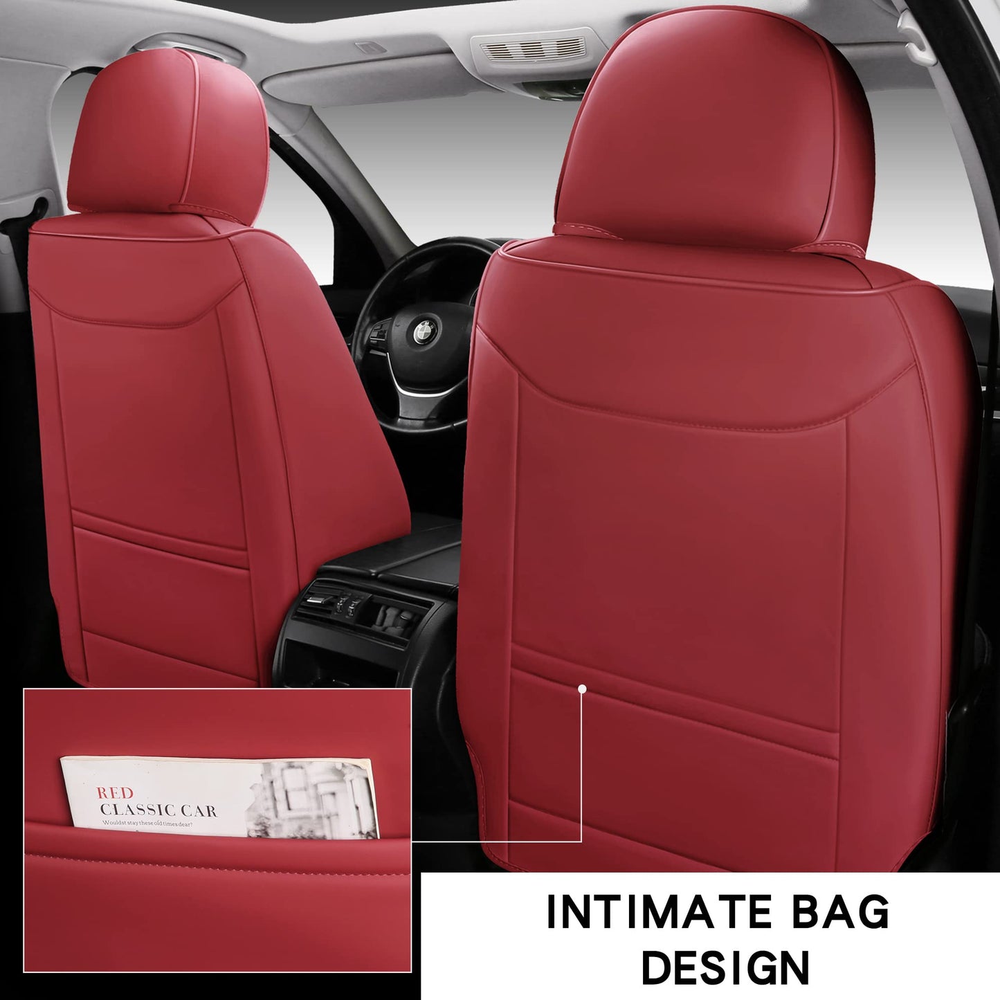 Isen-CoverAuto Full Coverage Faux Leather Car Seat Covers Full Set,Automotive Seat Covers for Cars,SUVs Pick-up Truck, Car Seat Cushion, Wine Red Seat Covers for 5 Seats