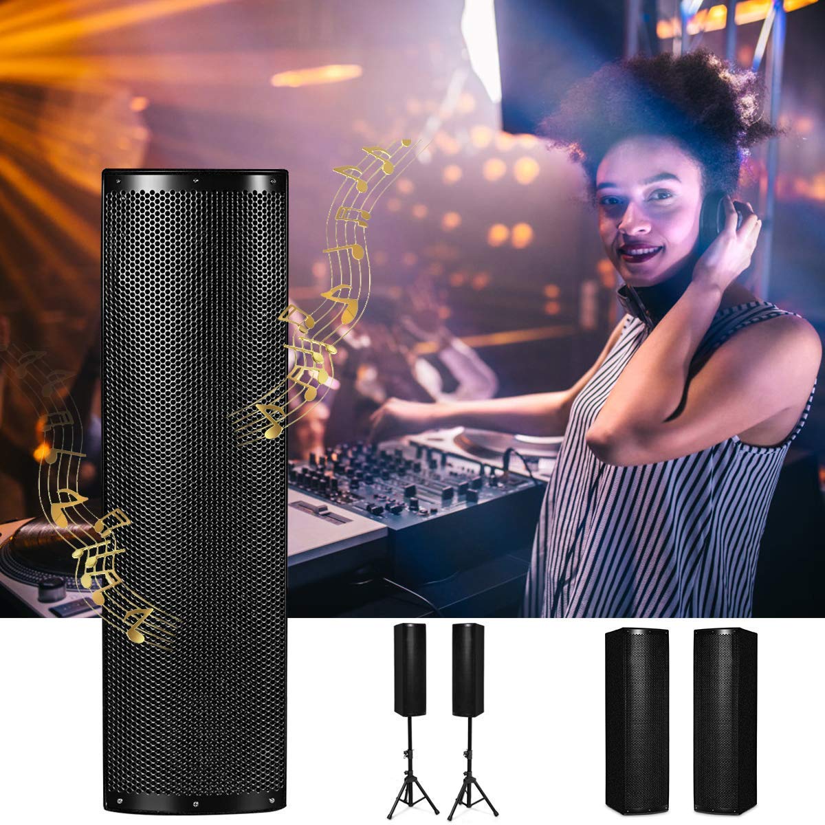 GOFLAME All-in-one Bluetooth Loud Speaker Set of 2, 2000W Active 3-Way 6.5'' PA System Speaker with Height Adjustable Stand, USB/SD Card Readers, FM Radio, Suitable for Indoor and Outdoor Use