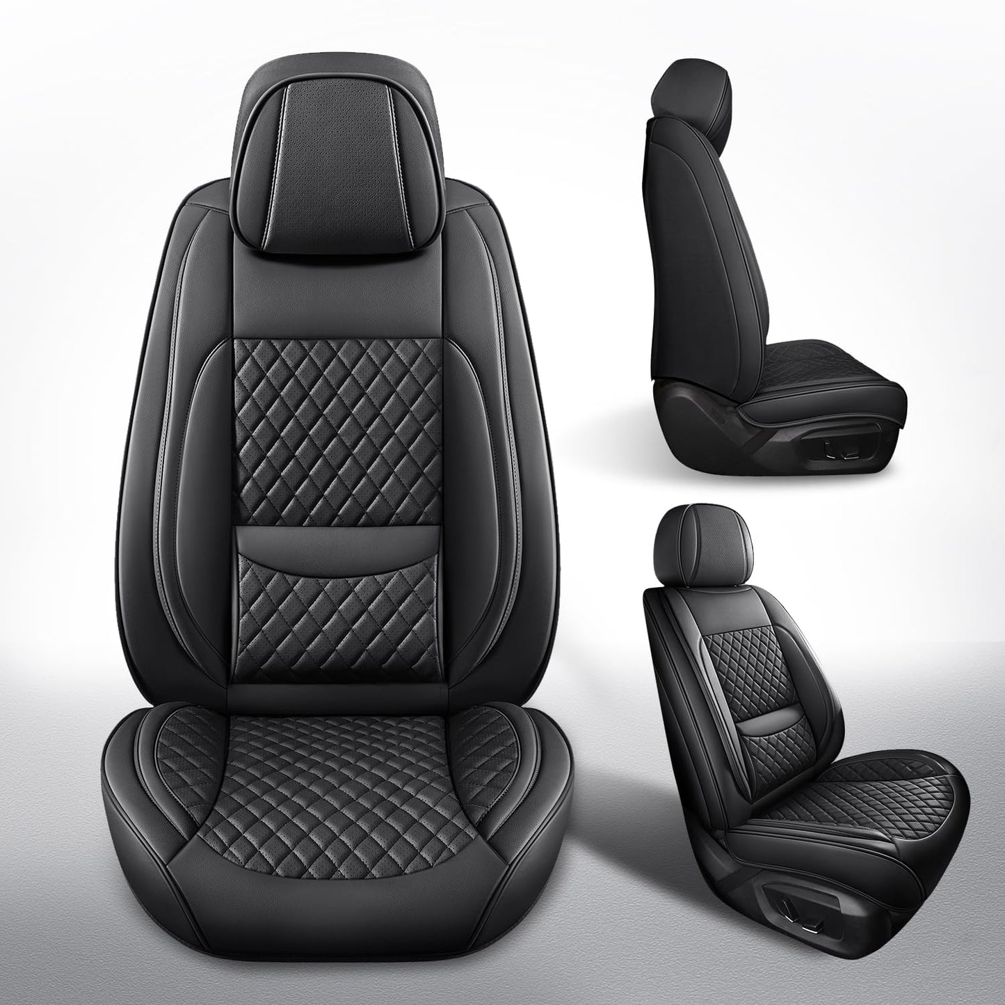 MIROZO Seat Covers Full Coverage,Waterproof Car Seat Covers Full Set Leather Car Seat Protector Automotive Seat Covers Universal Vehicle Cushion Cover Fit for Cars SUV Pick-up Truck(Black,Full Set)