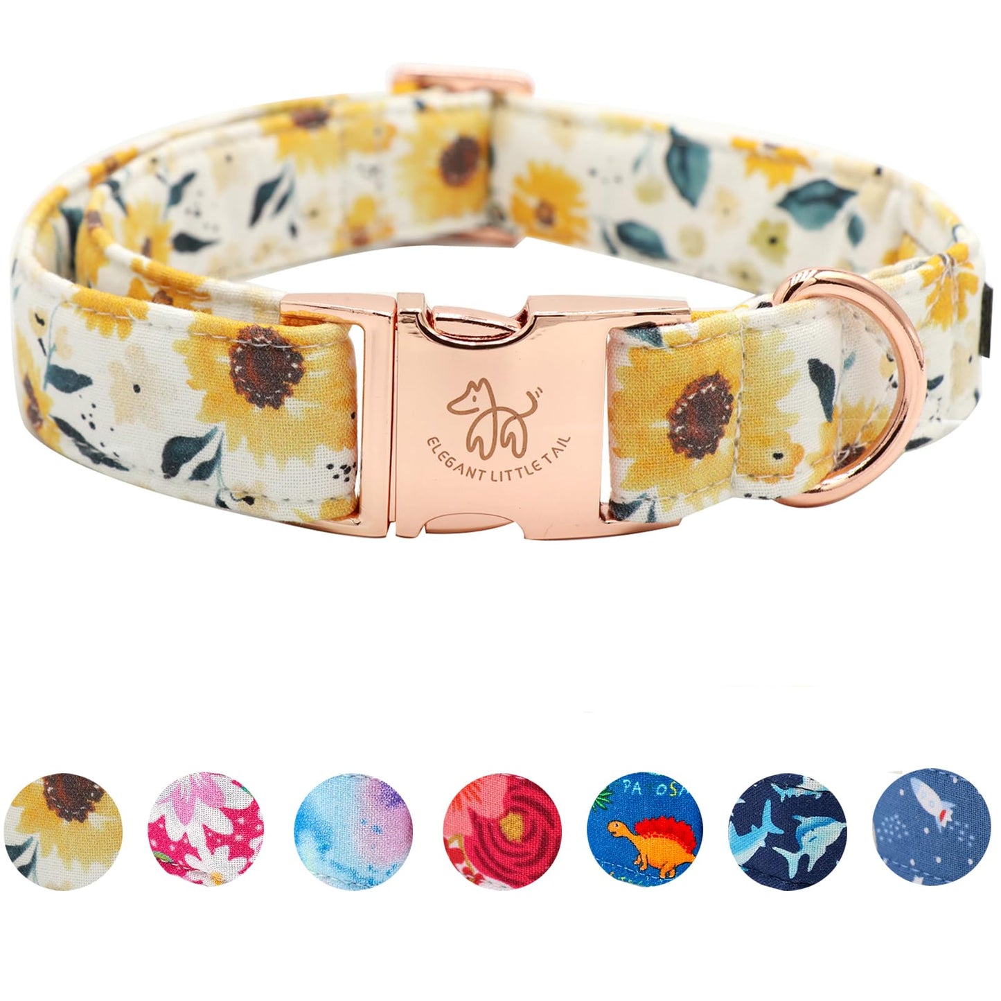 Elegant little tail Dog Collar, Sunflower Pattern Pet Collar Durable Cute Dog Collars Summer Fall Female Pet Gift Adjustable Dog Collar for Medium Dogs
