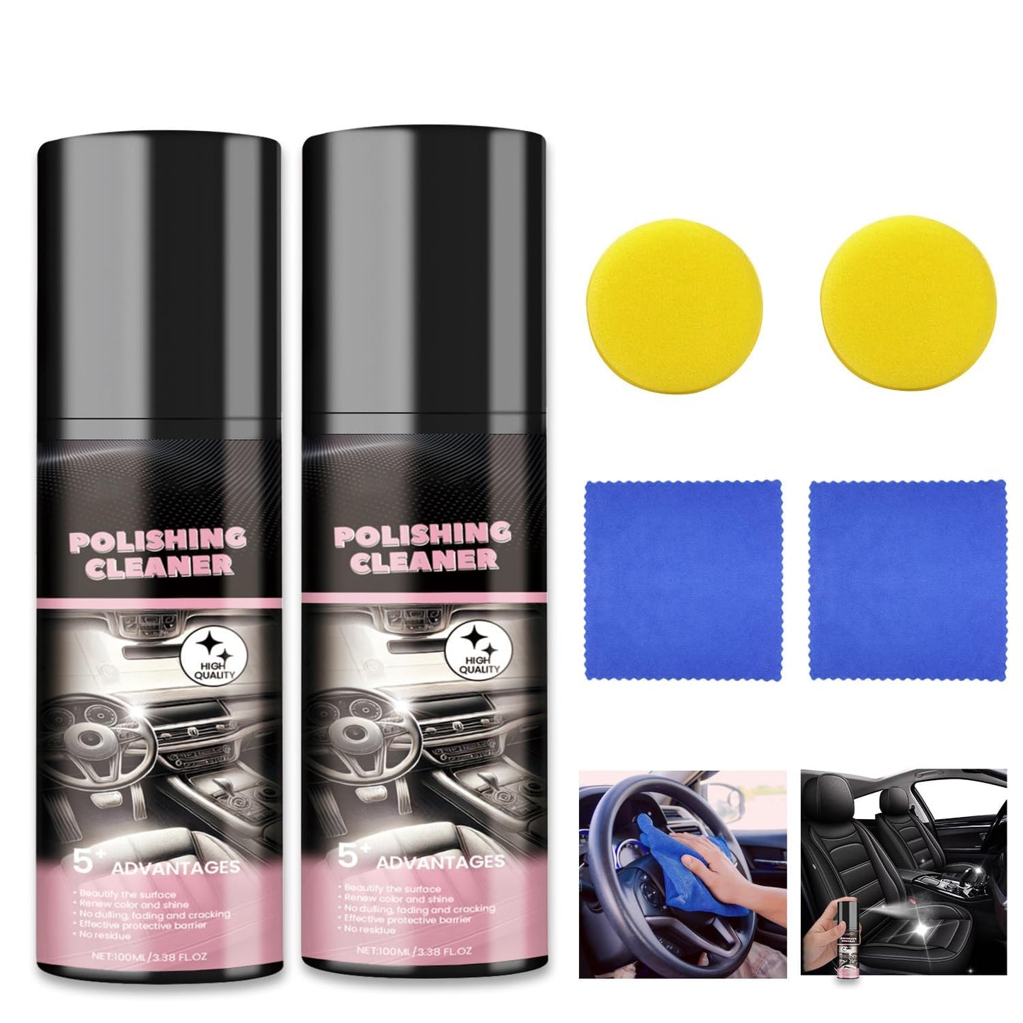 Car Interior Cleaner,Vehicle Interior Polish,Interiors Detailer Spray,Total Cars Interior Cleaner Rejuvenation,Decontamination,Interior All Purpose Car Cleaner (2PCS*100ml)