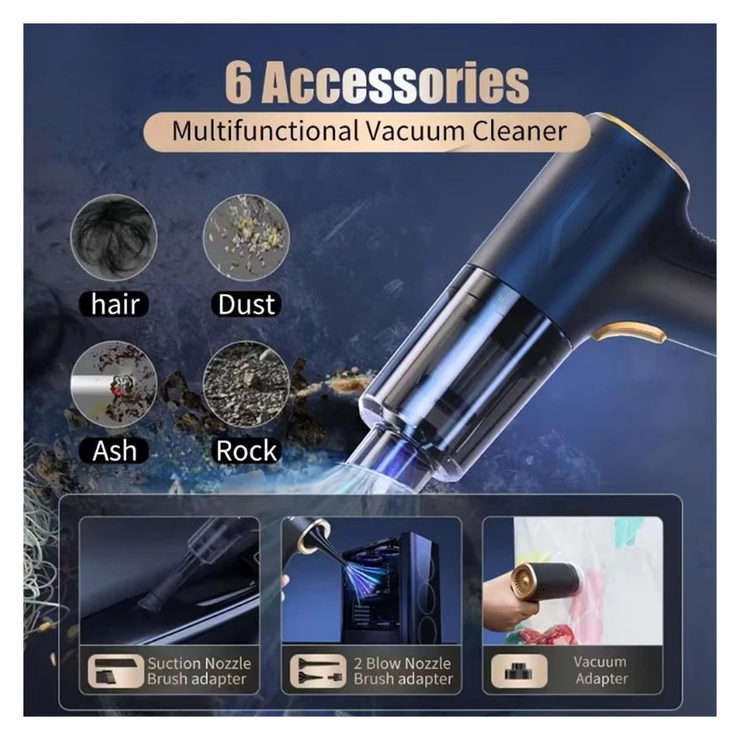 PBCGTFHJK Car Vacuum Cleaner Portable Wireless Cleaner Powerful Strong Suction Handheld Cleaning Machine Home Appliance(Pro 2hepa)