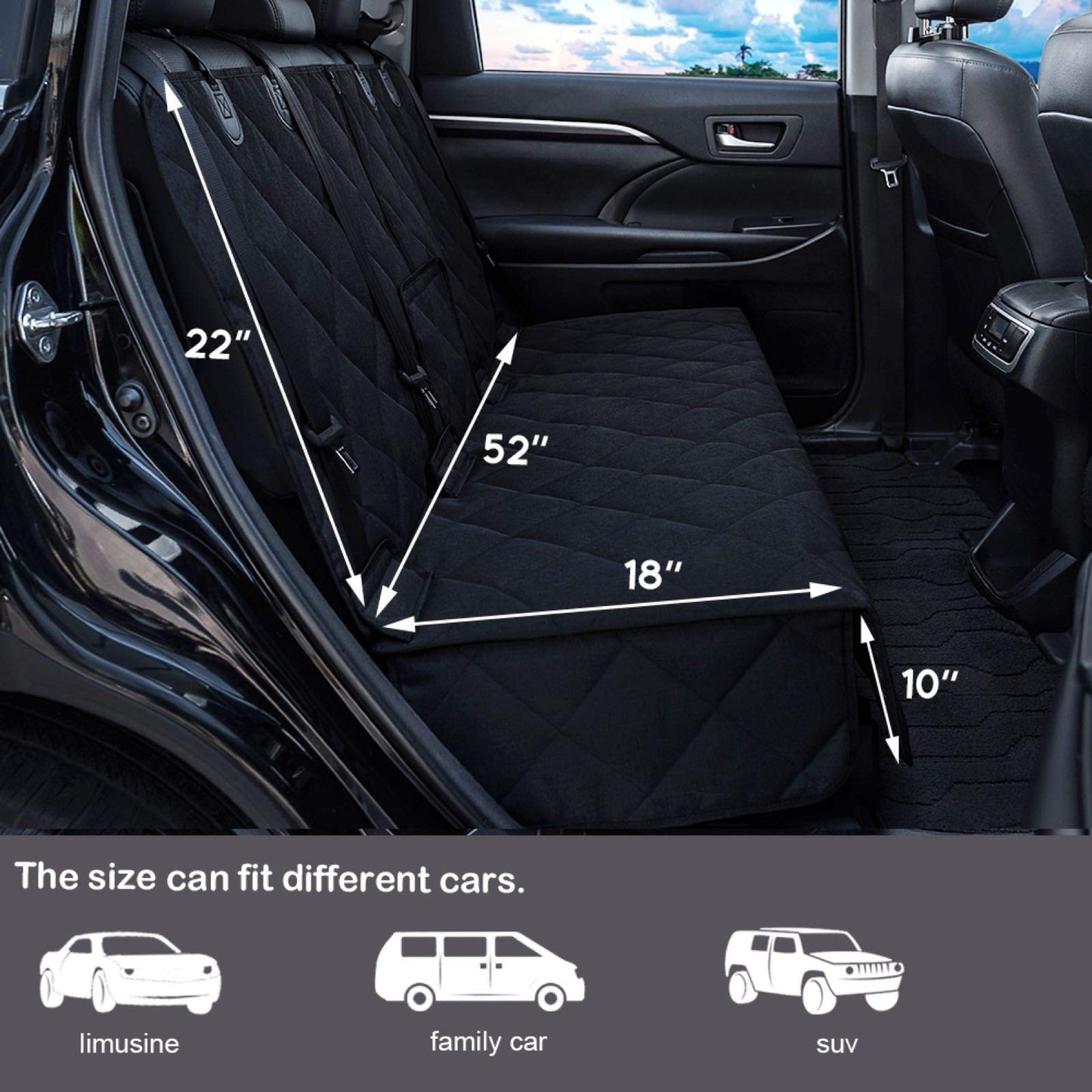 petalage Bench Dog Car Seat Cover for Back Seat Waterproof Seat Covers Durable Scratch Proof Nonslip, Protector for Pet Fur & Mud Washable Backseat Cover for Cars Armrest Compatible