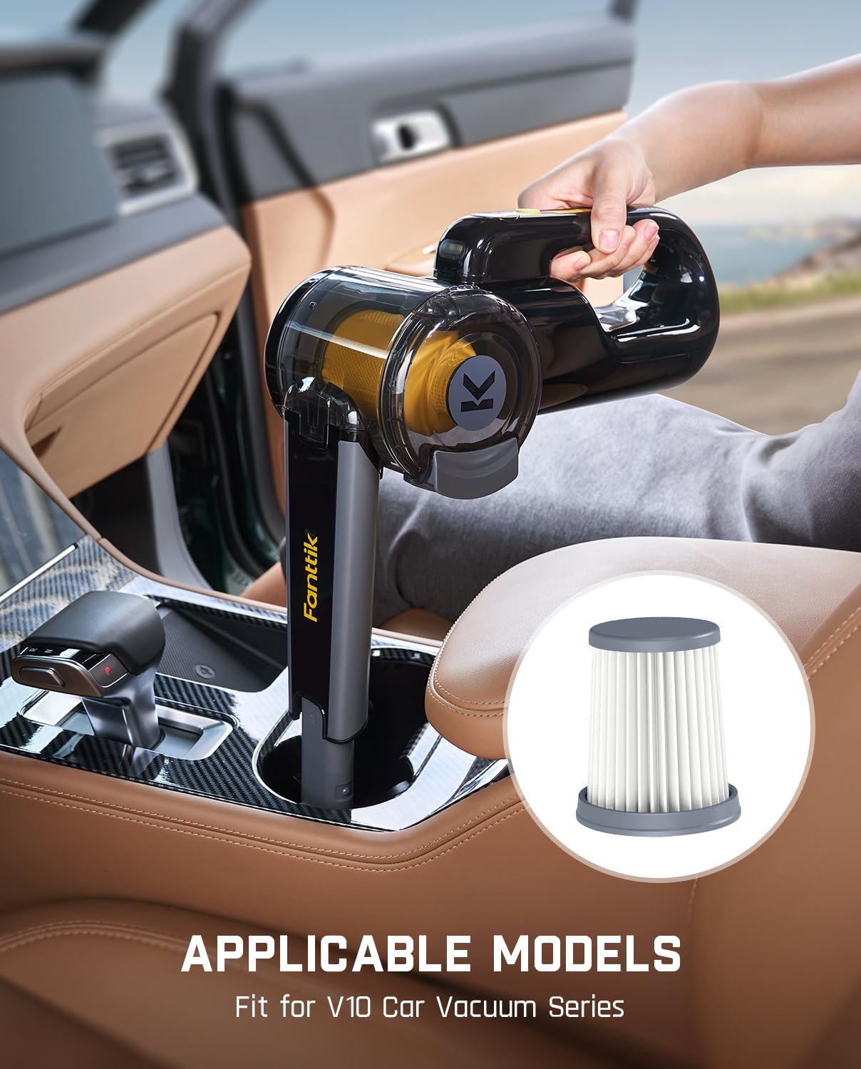 Fanttik HEPA Filters Fits for Fanttik V10 Mate and V10 Apex Car Vacuum, 2-Pack Replacement Filters with High Filterability, Washable and Reusable, Easy to Clean and Assemble