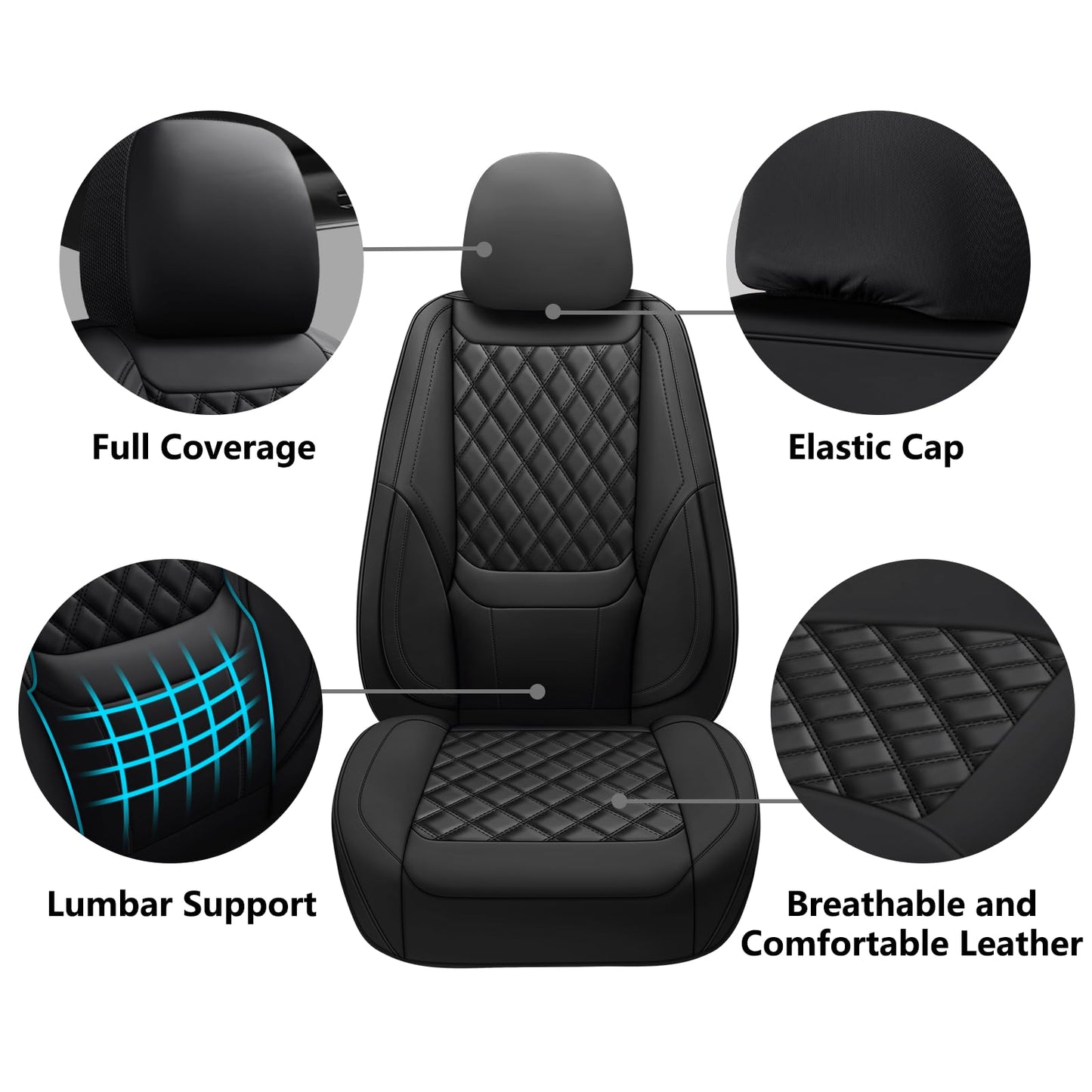 CHOCMONS Car Seat Covers Full Set,Universal Fit for Cars,SUVs,Trucks,and Sedans with 5 Seats,Faux Leather Car Seat Cushion Compatible with Airbags,Waterproof Car Seat Protector Black