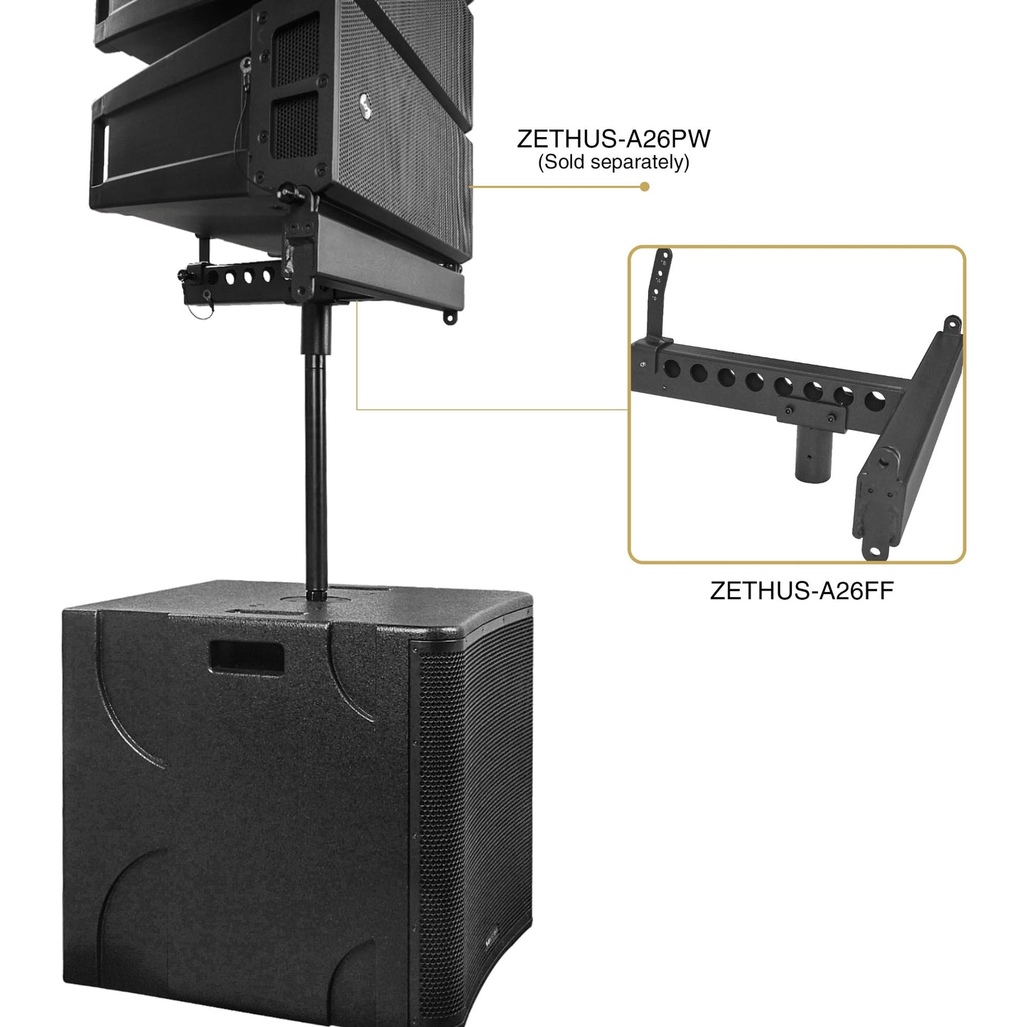 Sound Town ZETHUS Series Powered Line Array Speaker System with Four Dual 6.5-inch Line Array Speakers, One Flying Frame, Black (ZS-A26X4F)