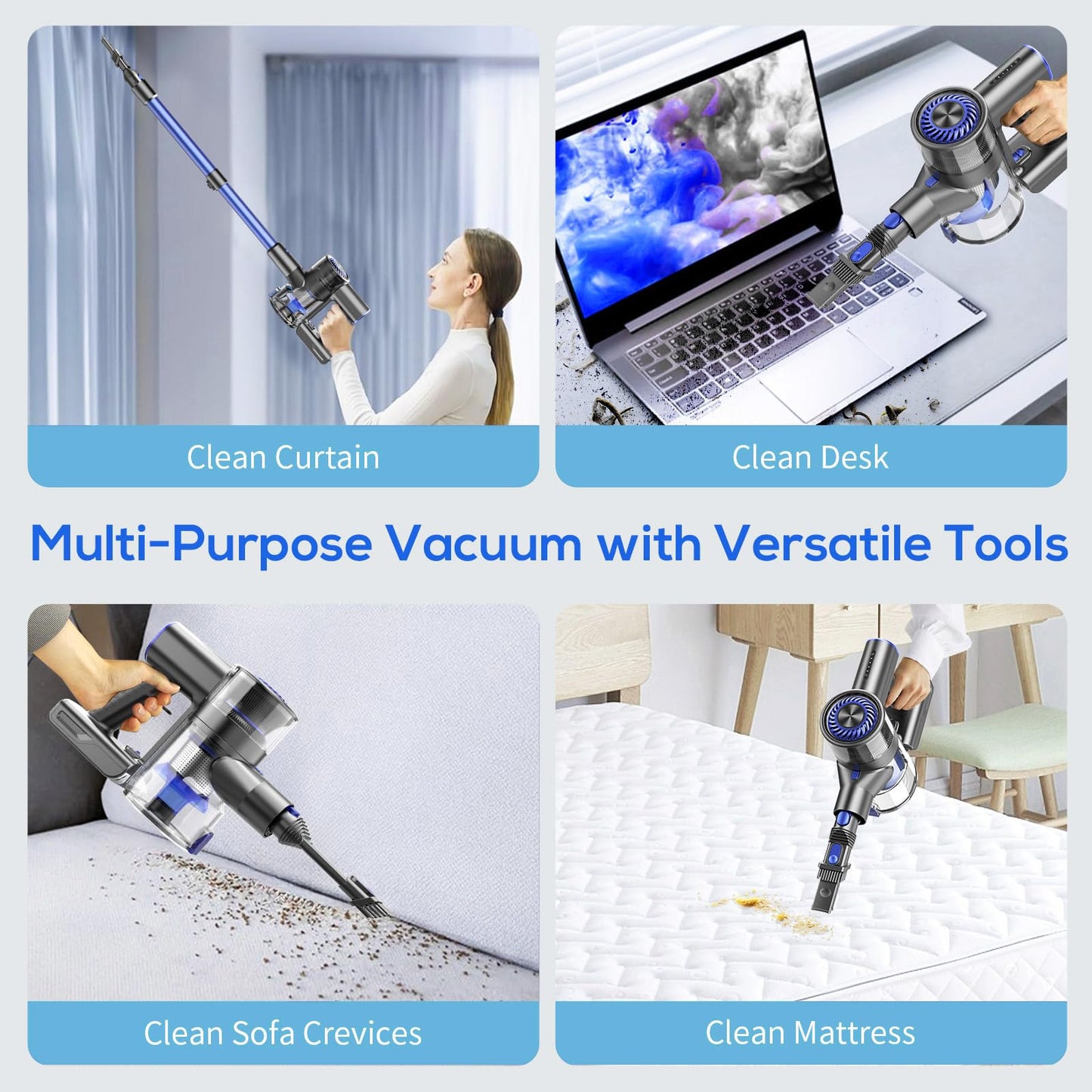 Cordless Vacuum Cleaner, Vacuum Cleaner for Home with 80000 RPM High-Speed Brushless Motor, Up to 40 Mins Runtime, 2 Adjustable Suction, Anti-Tangle, Lightweight Stick Vacuum for Hard Floor