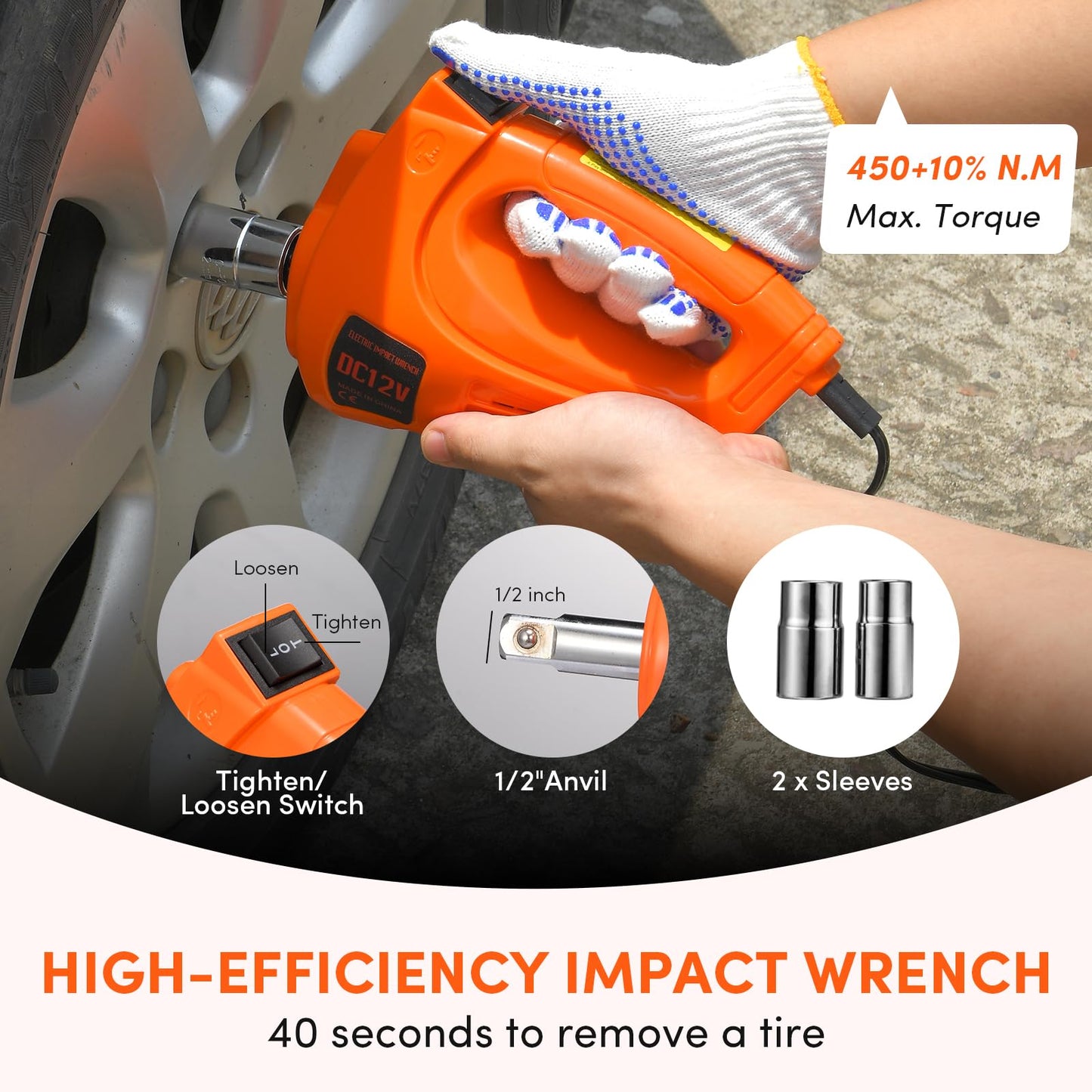 Electric Car Jack Kit 5 Ton 12V Floor Jack Portable Hydraulic Car Jack with Impact Wrench and Tire Inflator Pump for SUV Sedans Tire Change with LED Light, Lifting Height 6 to 17.7 Inch