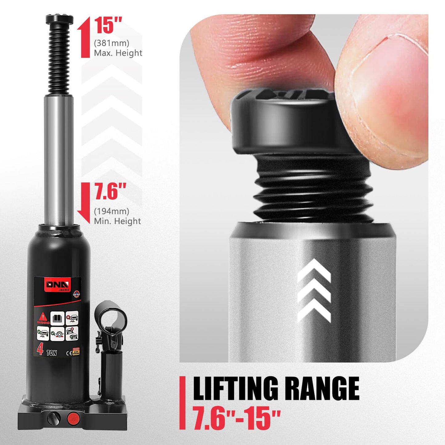 DNA MOTORING 4 tons / 8818.5 lbs Lifting Automotive Welded Hydraulic Bottle Jack for Repair Vehicle, Pickup, Truck, w/Manual Handle, Black, TOOLS-00354