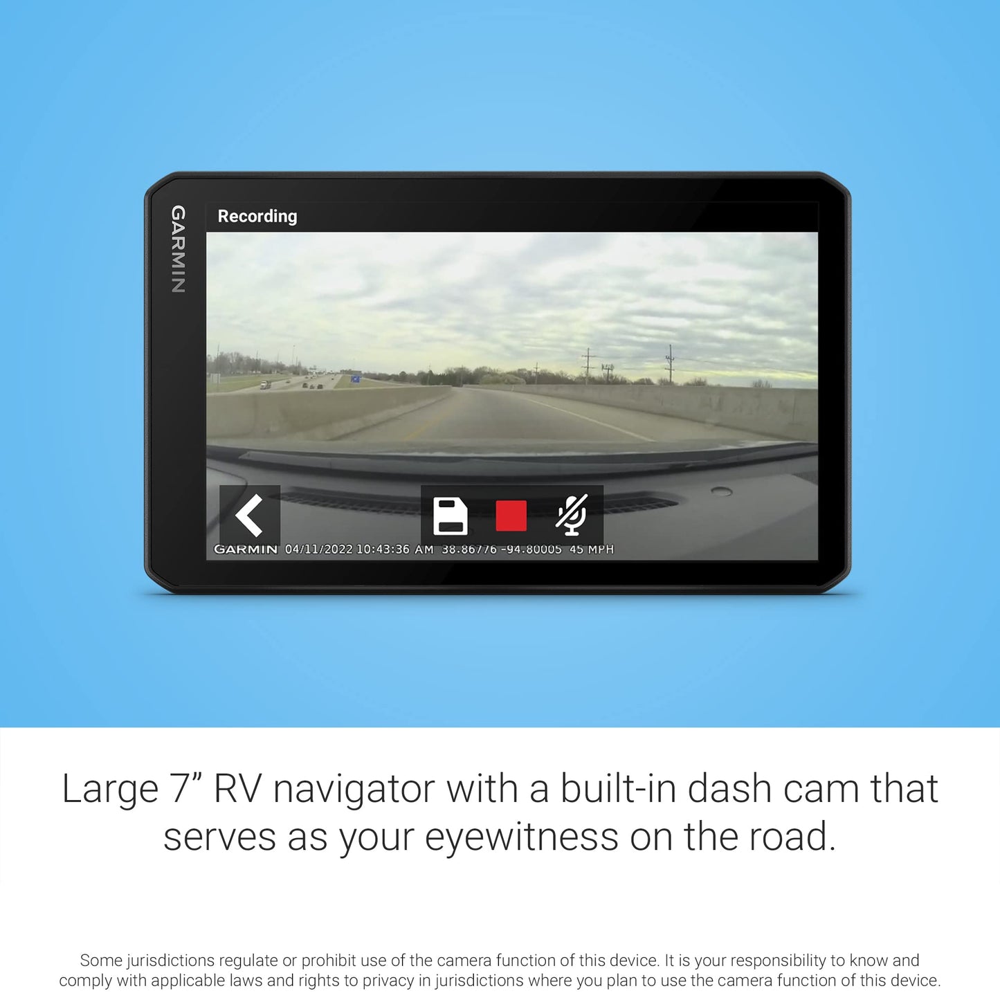 Garmin RV Cam 795, Large, Easy-to-Read 7” GPS Navigator, Built-in Dash Cam, Automatic Incident Detection, Custom RV Routing, High-Resolution Birdseye Satellite Imagery (Renewed)