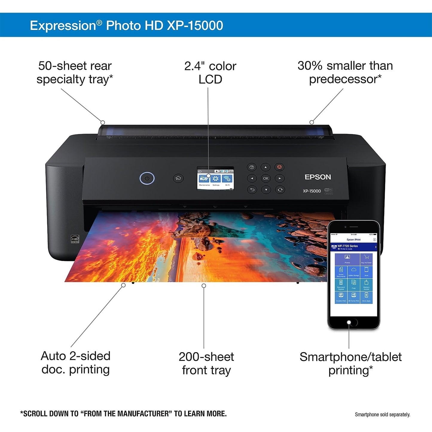 Epson Expression Photo HD XP-15000 Wireless Color Wide-Format Printer, Amazon Dash Replenishment Ready, Black, Large