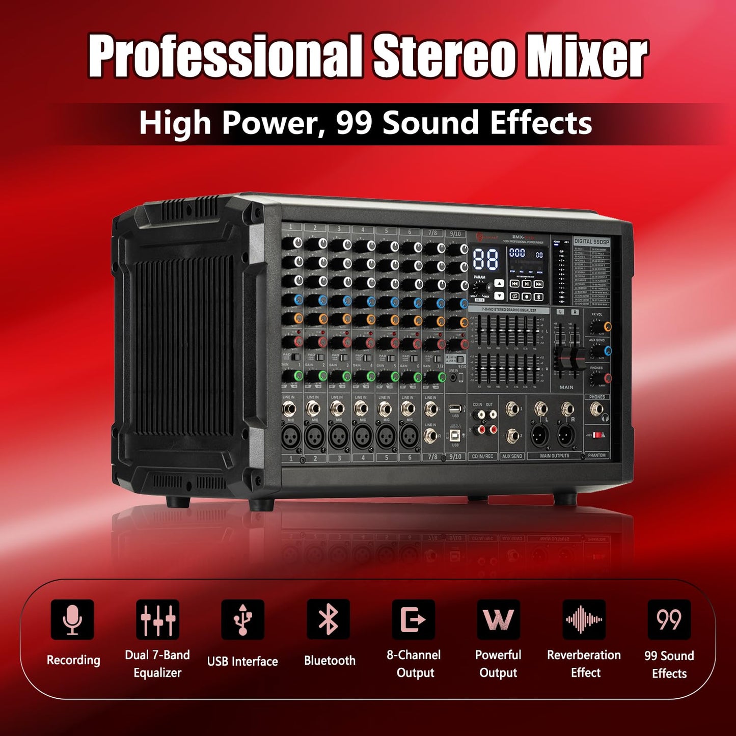 EXOTON EXOTON MX-P12 PA System with 2x12 Speakers, 10-Channel Mixer & Mic |Professional High-Powered Bluetooth PA System for Weddings, Concerts, Large Parties