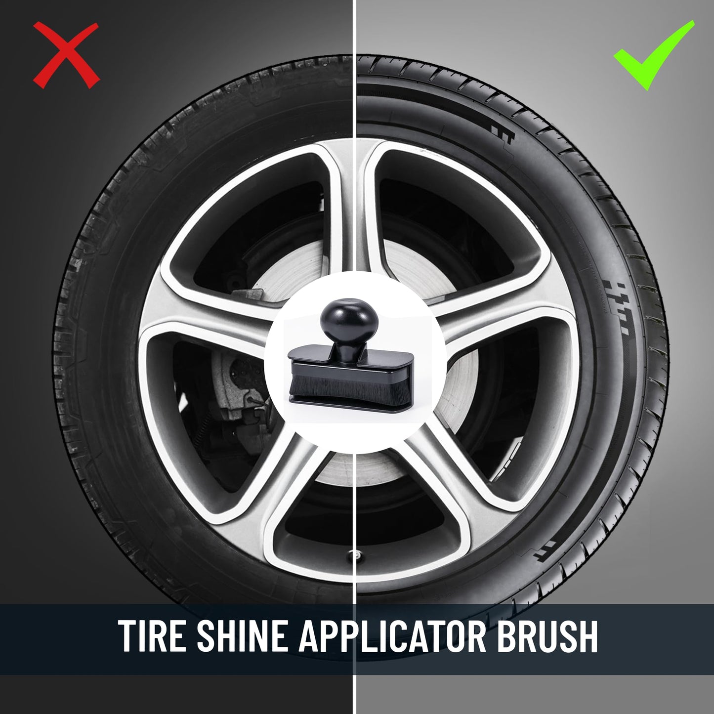 Car Tire Shine Applicator,Vegan Tire Shine Applicator with Curved Brush Head - Large Automotive Tire Dressing Applicator Brush with Storage Stand for Tire Detailing, 3.6 Inch Length (Black)