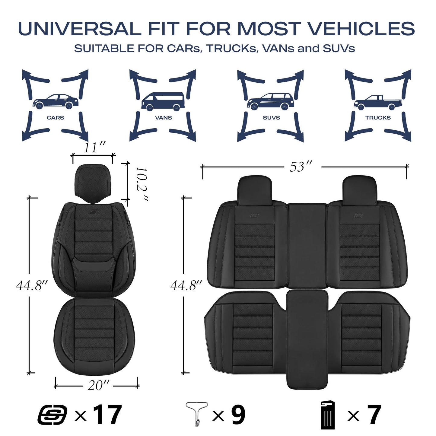 Skechers MAX Cushioning Seat Covers,Memory Foam Leather Car Seat Covers,Waterproof Car Seat Protector Full Sets,Car Seat Cushion Airbag Automotive Universal Fit for Most Cars,Vans,Trucks,SUV,Black