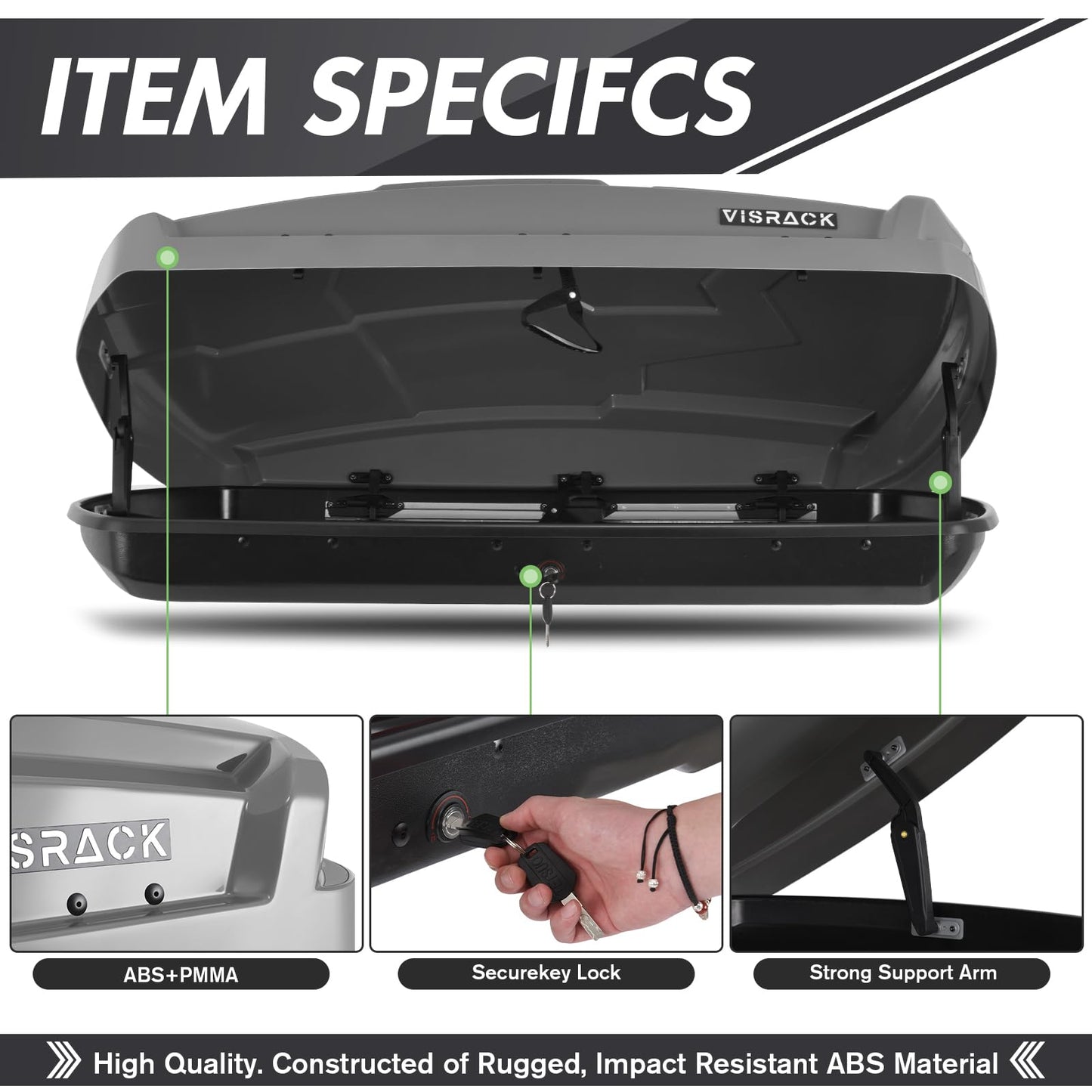 Rooftop Cargo Carrier Box, Large Hard Shell Roof with Security Keys, Waterproof Rooftop Cargo Box, 58.3(L) x35.4(W) x13(H) Inches,15.5 Cubic Feet, Gray(Tool-Free Install) (15.5 Cubic Feet-Gray)
