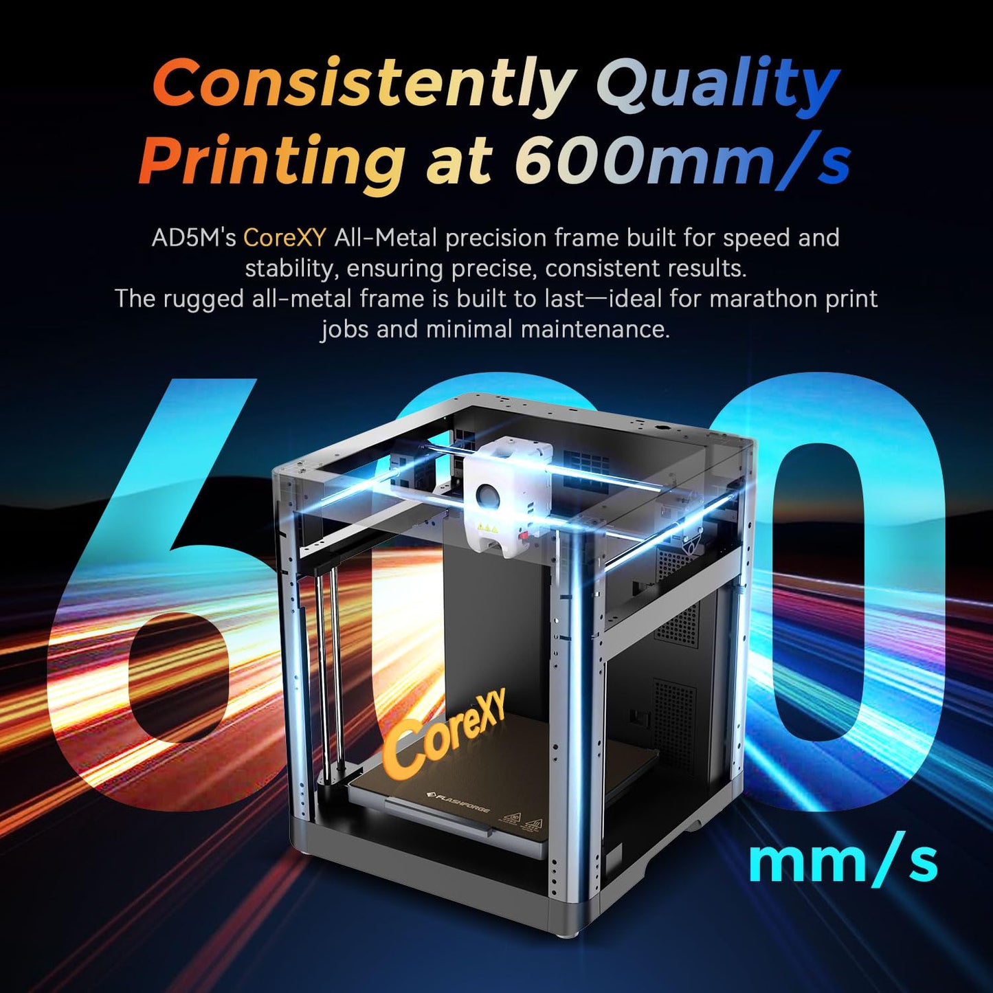 FLASHFORGE 3D Printer AD5M, 1-Click Full-Auto Calibration 600mm/s Fast Printing, CoreXY High-Speed Precision with Every Layer, 3S Quick-Swap Nozzle, Customizable Enclosure, Build Volume 220*220*220mm