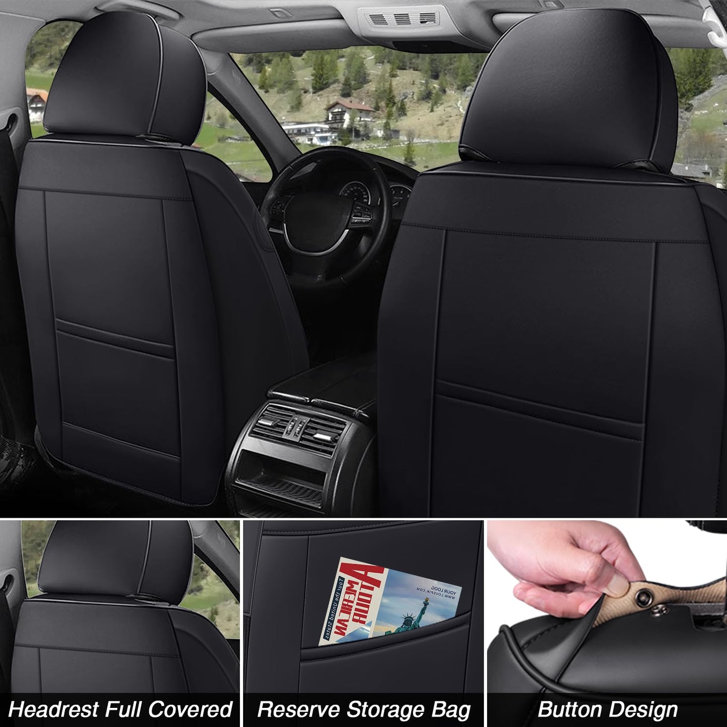 Leather Seat Covers Full Set with Pillow,5 Seats Universal Car Seat Protectors,Easy to Install Cover Set,Waterproof Car Seat Covers Car Seat Cushion Fit for Most Cars SUVs Trucks(5 Seats,Black-White)