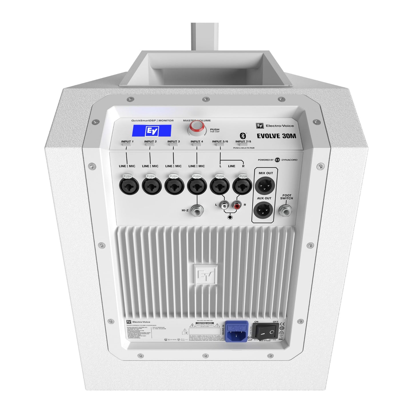 Electro-Voice Evolve 30M Portable Column Loudspeaker System with Ergonomic Aluminum Handle, 10-Inch Subwoofer, and Class-D Amplifier (White)