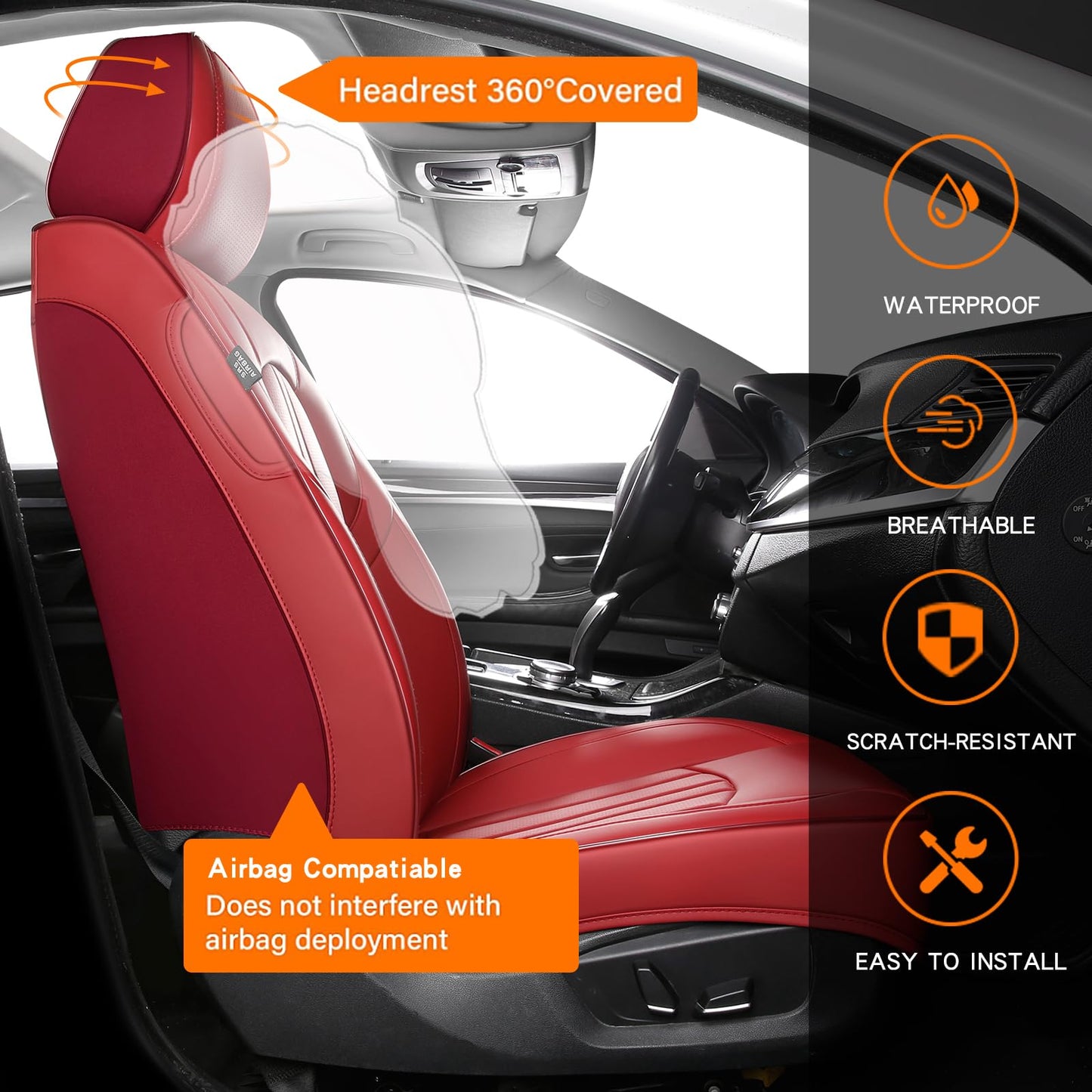 MINGBRON Car Seat Covers,Car Seat Protector Waterproof,Seat Covers Front Set, Car Seat Protectors,Automotive Seat Covers Fit for Most Cars Wine Red