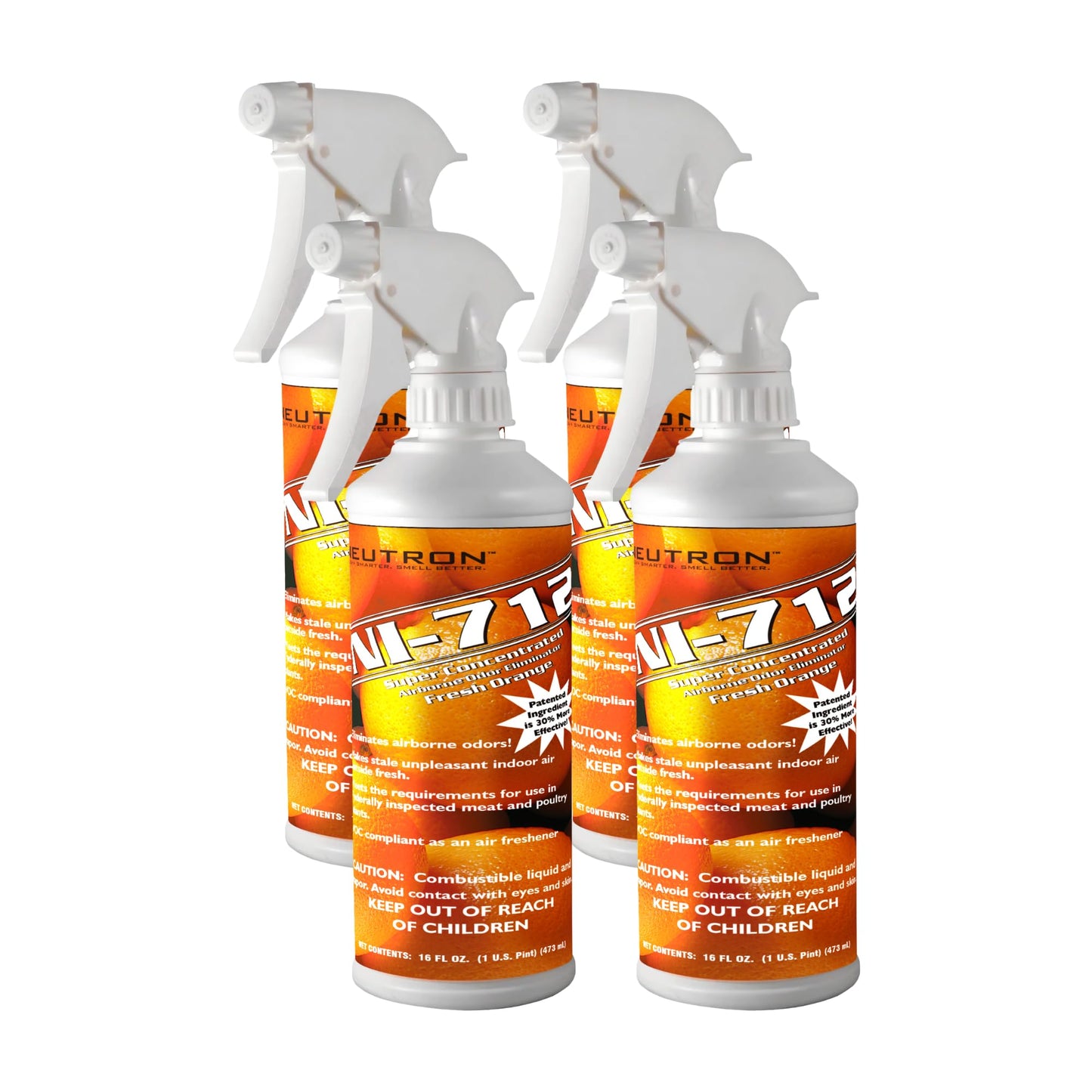 Neutron Industries NI-712 Fresh Orange Odor Eliminator Spray (4 bottles) – Powerful, Long-Lasting Odor Neutralizer – Instant Air Freshener for Home, Car & More – Pint-Sized (16 oz)